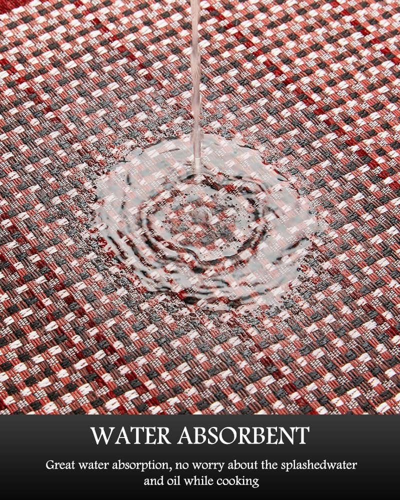 NonSlip Kitchen Rugs Sets of 2 - Extra Large 2.5'X6' + 20"X32" Runner Rugs for Kitchen, Absorbent Kitchen Mat for in Front of Sink 2 Piece Red