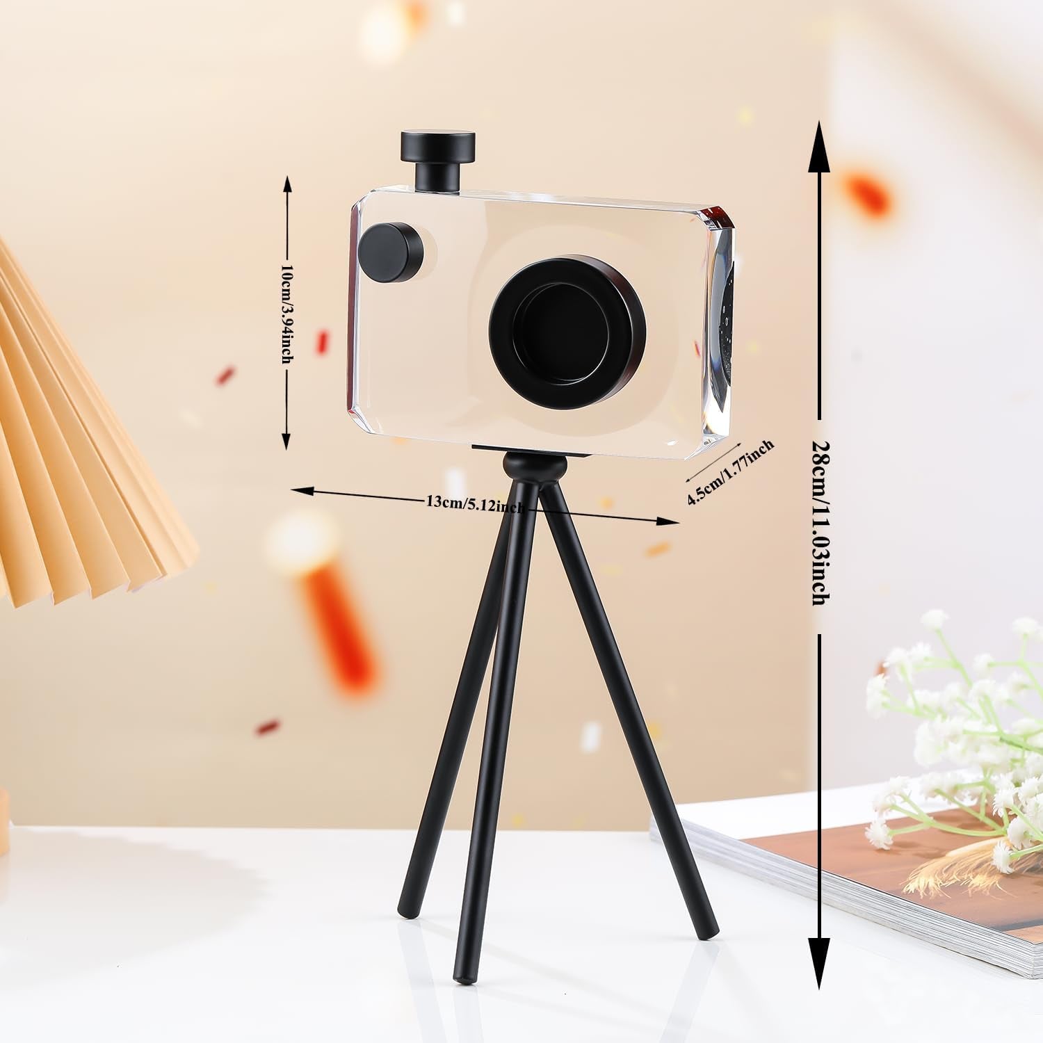 Crystal Camera Model Statues- Small Black with Bracket 3.94X5.12Inch 2.2Lb, Home Desktop Decoration