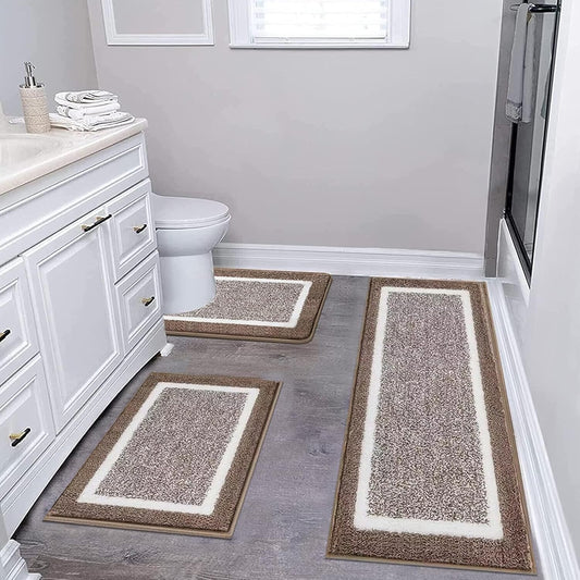 3 Piece Bath Mat Set, Non-Slip Plush Bathroom Mats