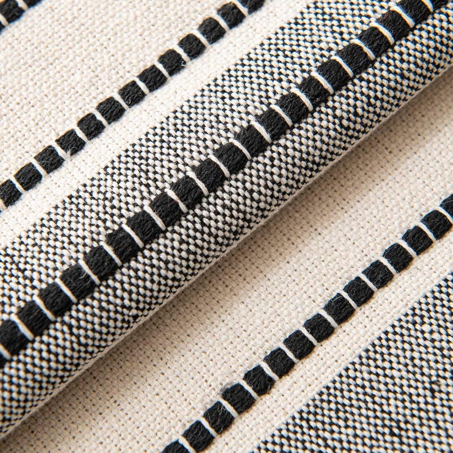 Pack of 2 Farmhouse Throw Pillow Covers, Textured Boho Cushion Covers, 18X18 Inch, Black