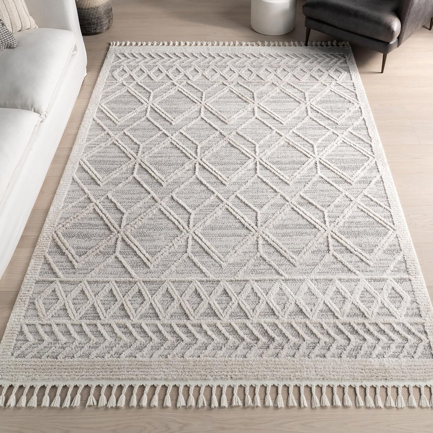 3X5 Ansley Moroccan Tassel Area Rug, Light Grey