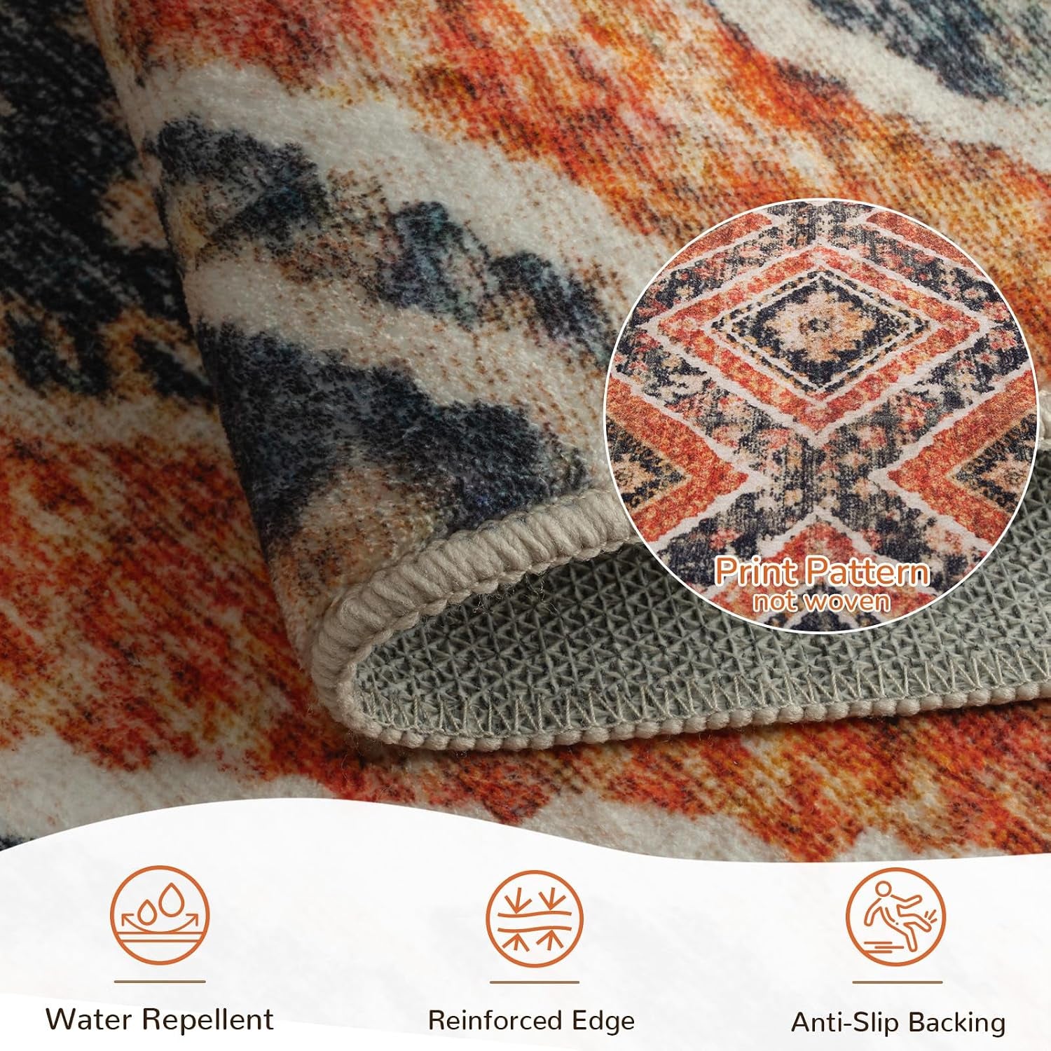 Low Pile Print Pattern Western Area Rug 5X7 Non-Slip - Orange/Brown