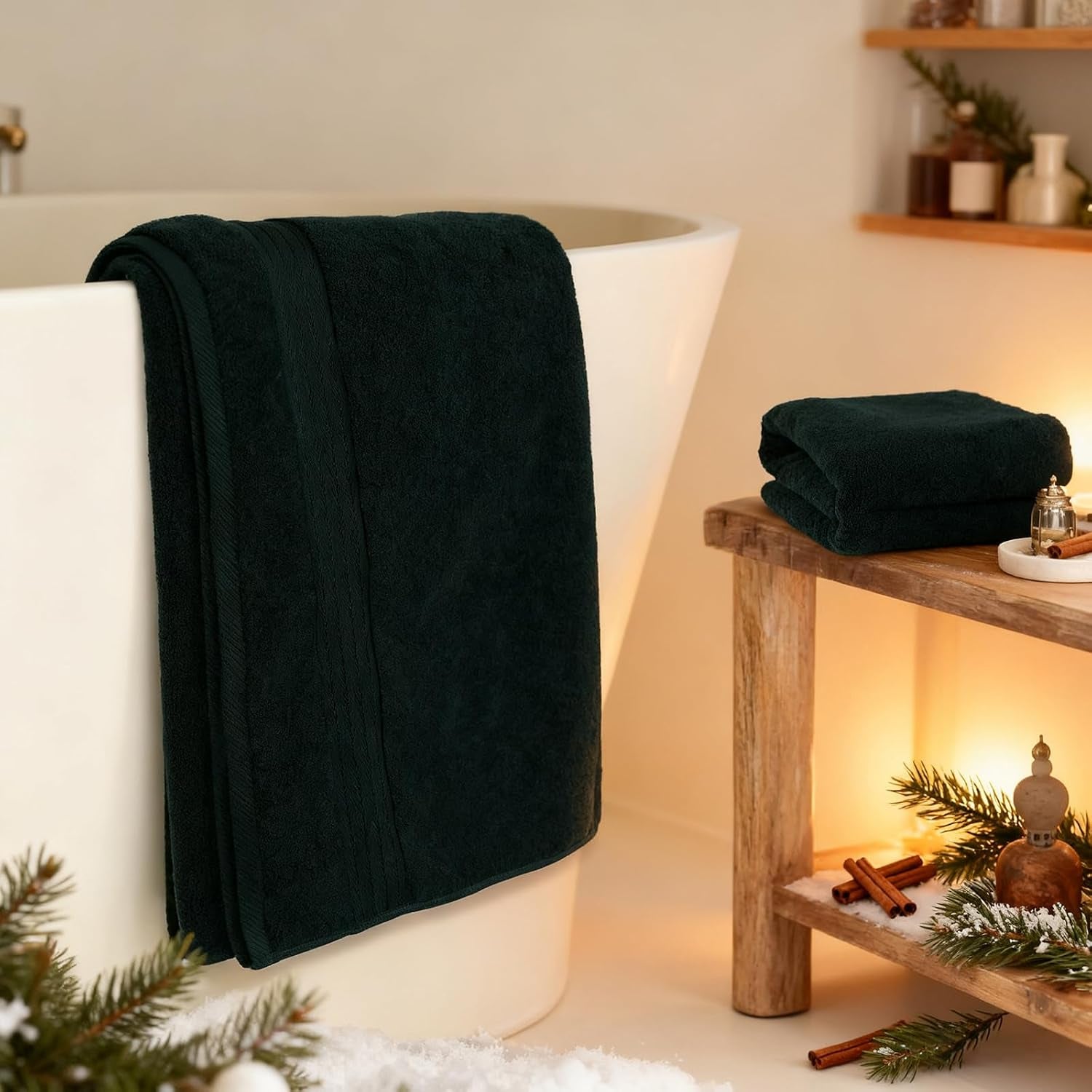 Luxury Bath Towel Set 6 Pcs, Deep Forest Green Turkish Cotton