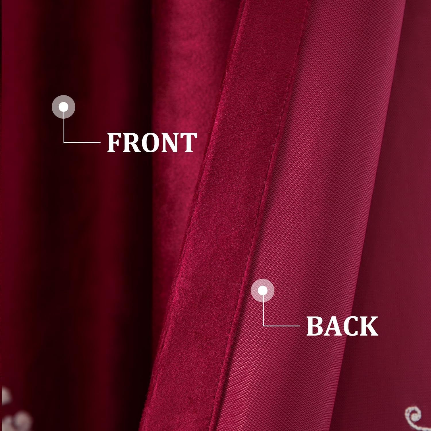 Short Floral Curtains & Drapes, Burgundy Red Velvet, Elegant Panels, 52X63, 2 Pieces