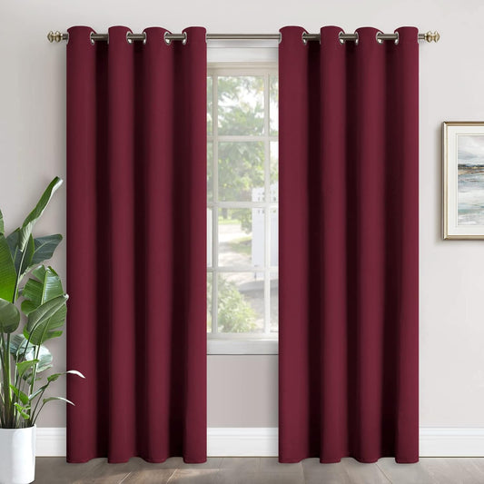 Burgundy Blackout Curtains 84 Inch Length 2 Panels - Thermal Insulated with Grommet Room Darkening Long Drapes, 52 X 84 Inch