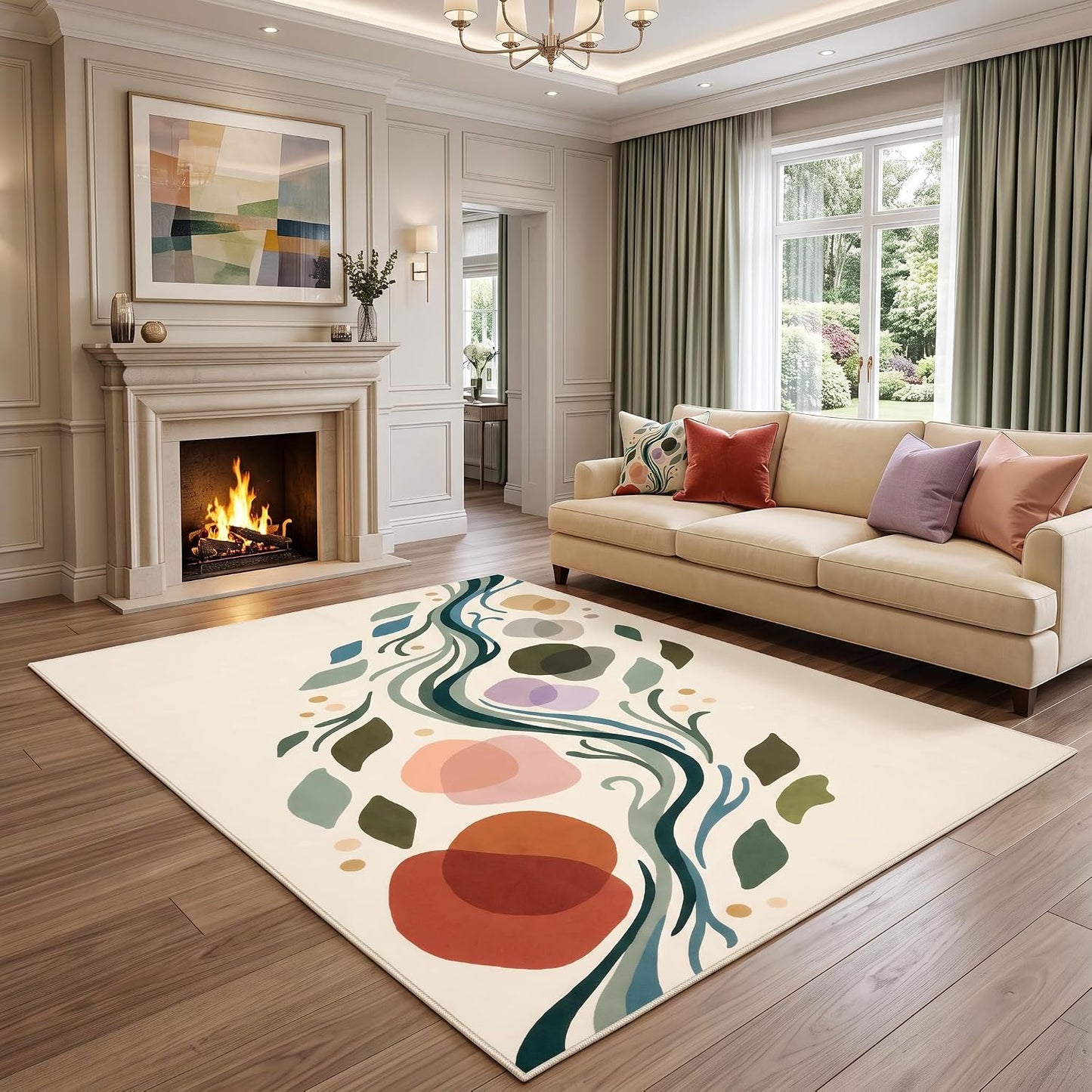 Gracesway Muted Earth Tones 5X7 Area Rug, Warm-Tone Washable Non-Slip Rug