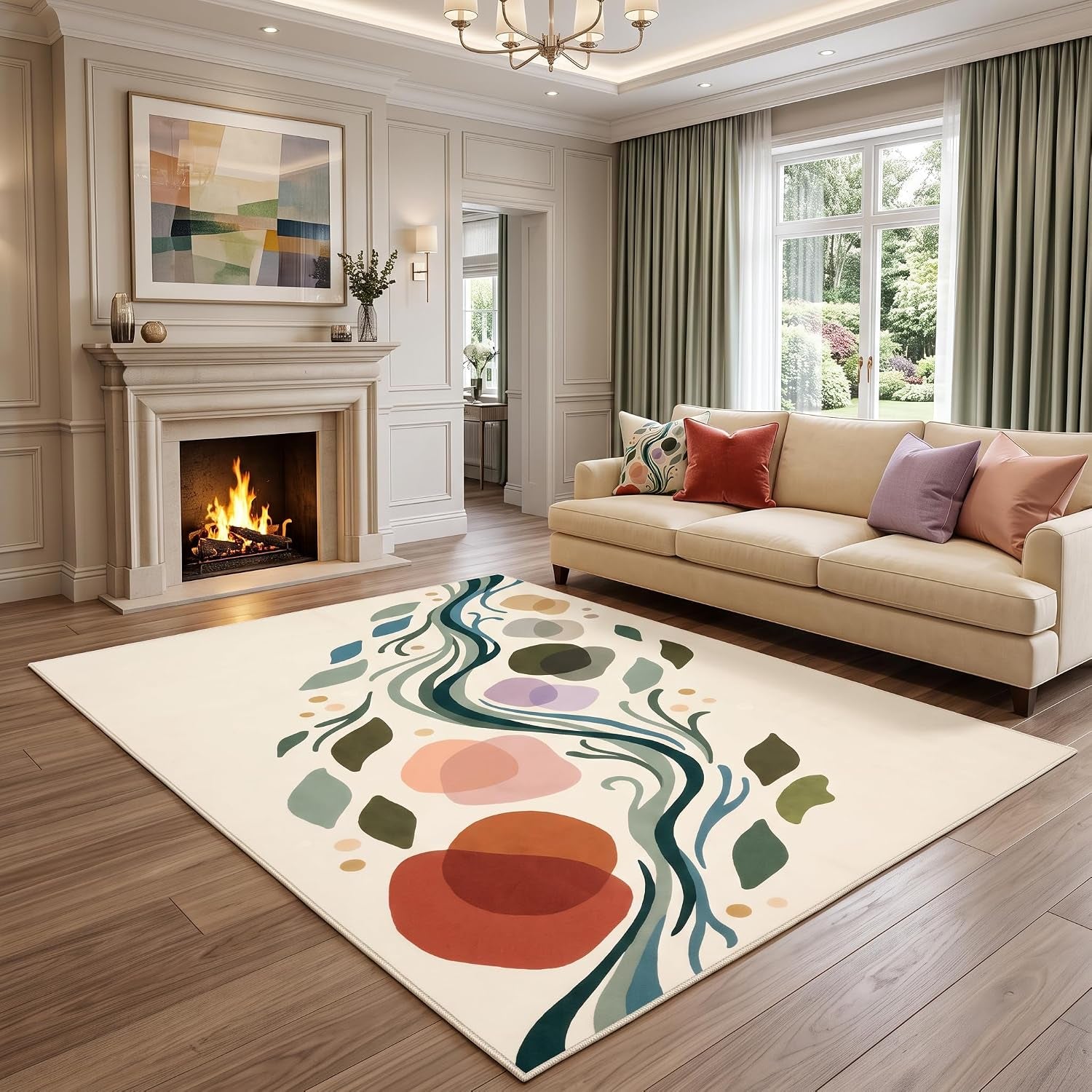 Gracesway Muted Earth Tones 5X7 Area Rug, Warm-Tone Washable Non-Slip Rug