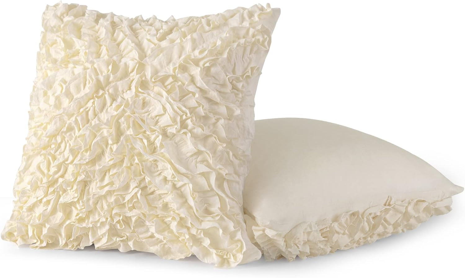 Throw Pillow Covers (Set of 2) Ruffles Pillowcase, 20 X 20 Inch, Beige