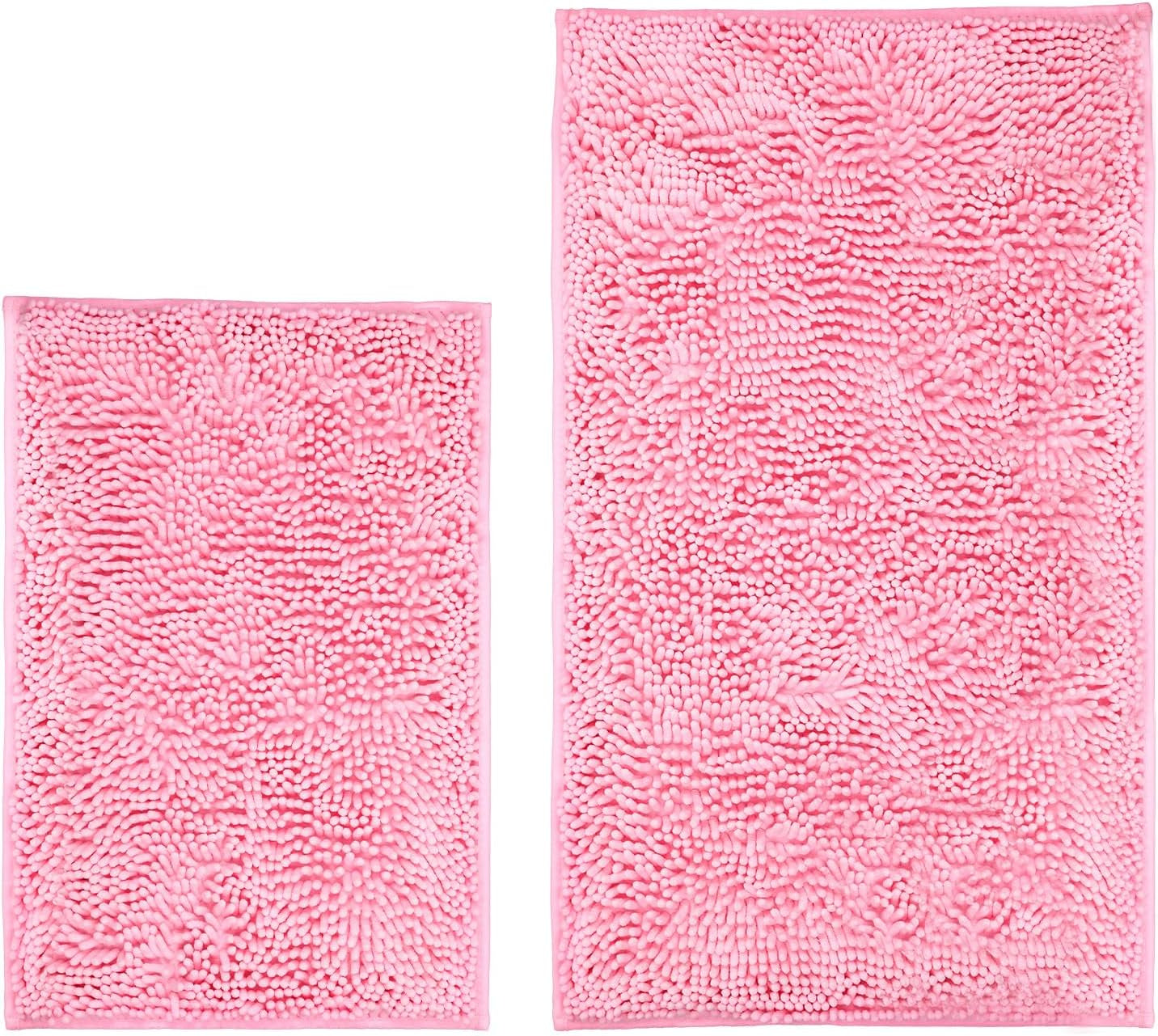 Pink 2 Pieces Bathroom Rugs, Ultra Soft Non-Slip Absorbent Bathmat Set Rugs (Pink, 20"X32"+16"X24")