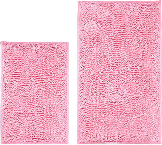 Pink 2 Pieces Bathroom Rugs, Ultra Soft Non-Slip Absorbent Bathmat Set Rugs (Pink, 20"X32"+16"X24")
