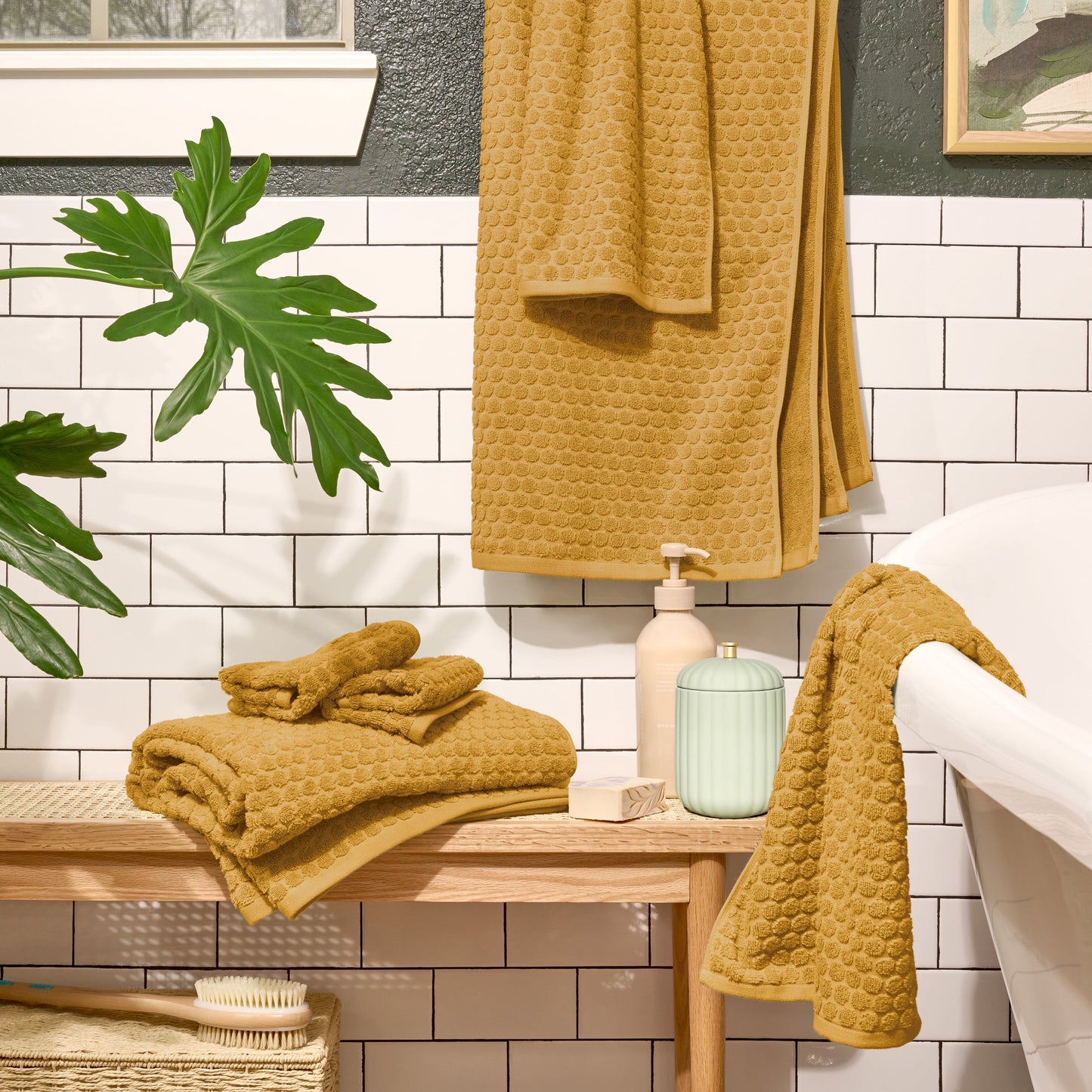 by Drew Barrymore 6-Piece Dot Bath Towel Set, Soft 100% Cotton, Amber Yellow