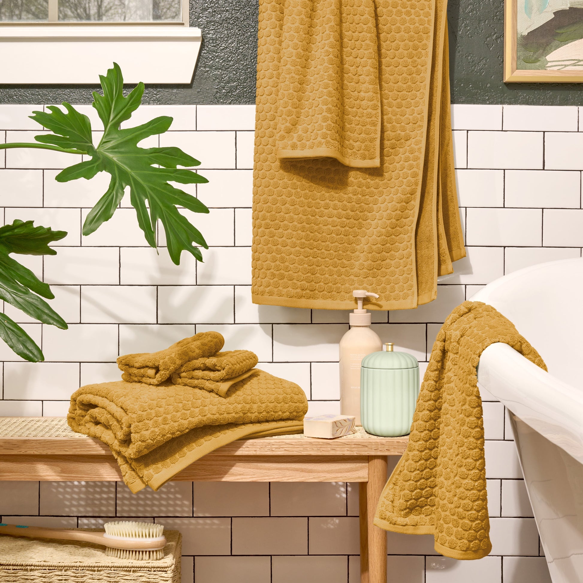 by Drew Barrymore 6-Piece Dot Bath Towel Set, Soft 100% Cotton, Amber Yellow