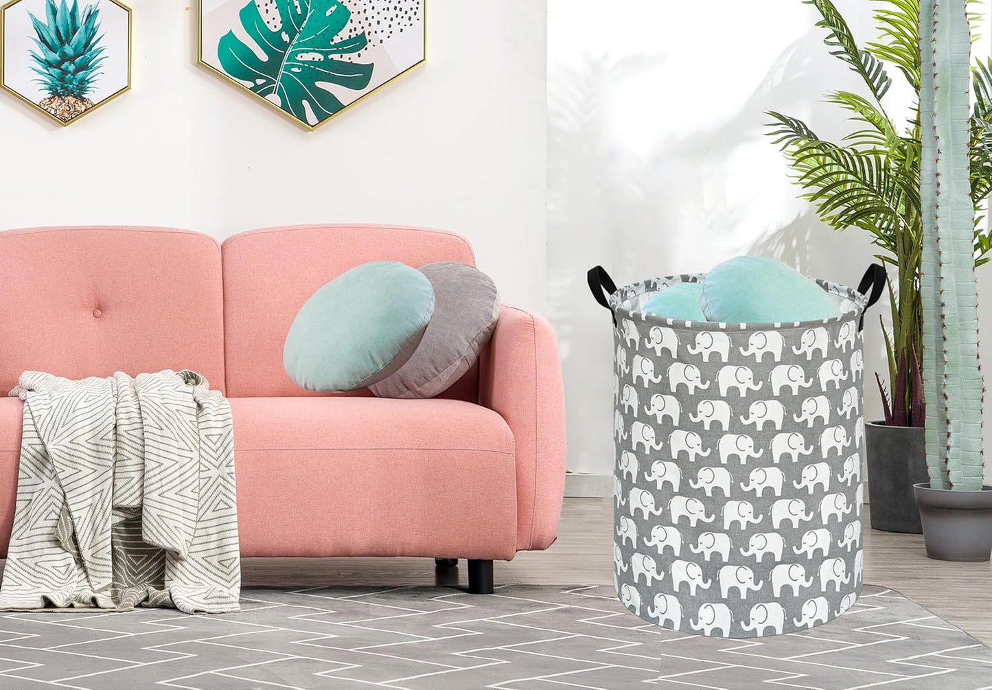 Baby Laundry Basket Kids Elephant Pattern Hamper, Large Storage Decor