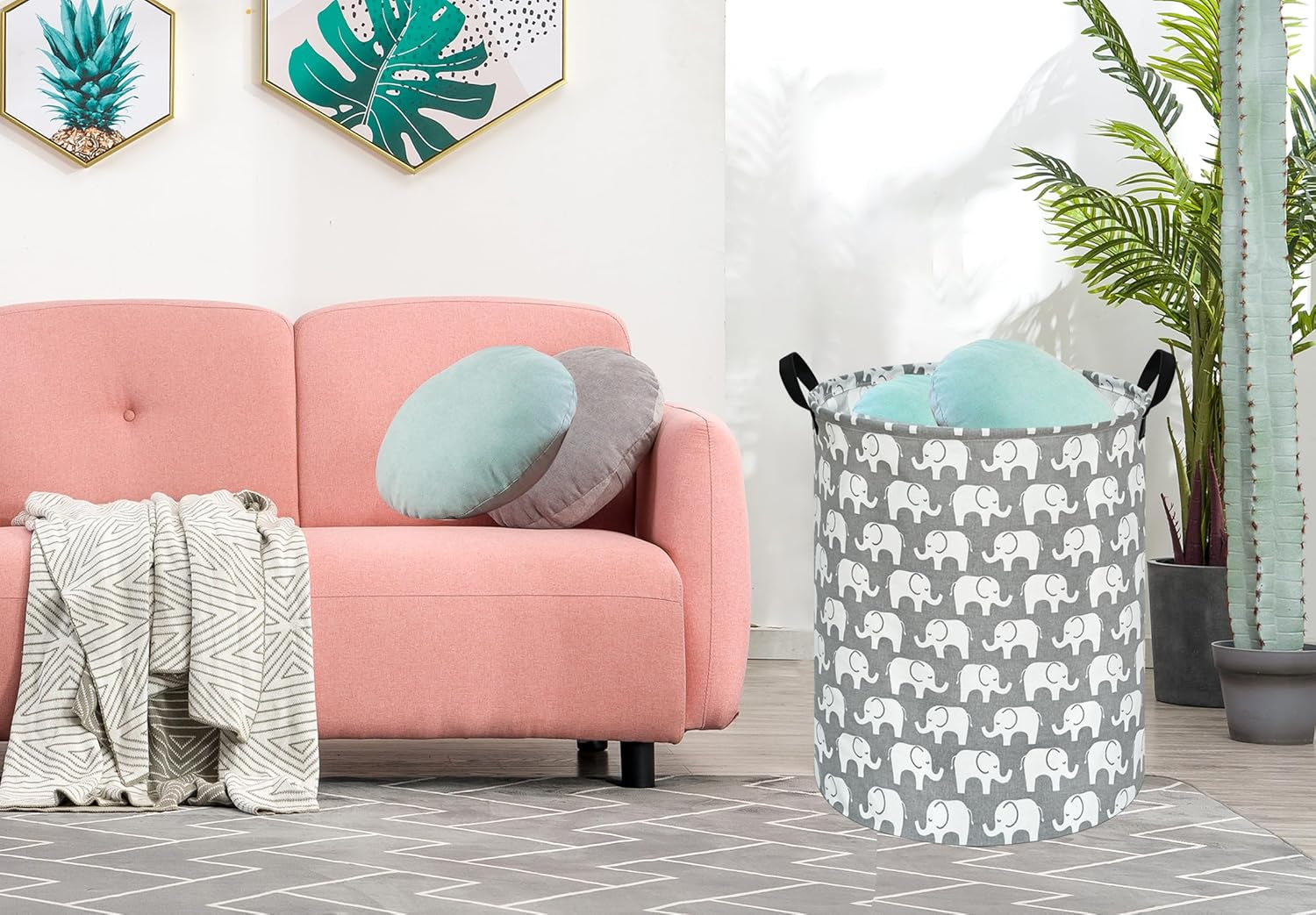 Baby Laundry Basket Kids Elephant Pattern Hamper, Large Storage Decor