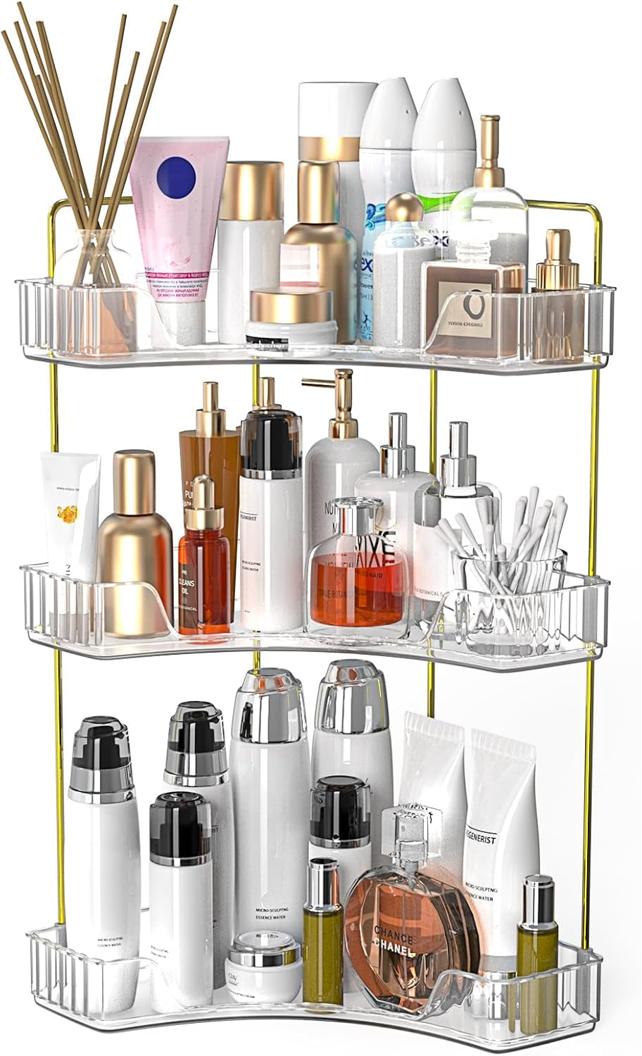 Corner Bathroom Counter Organizer, 3 Tier Bathroom Countertop Organizers Shelf, Makeup & Perfume Organizer Tray 