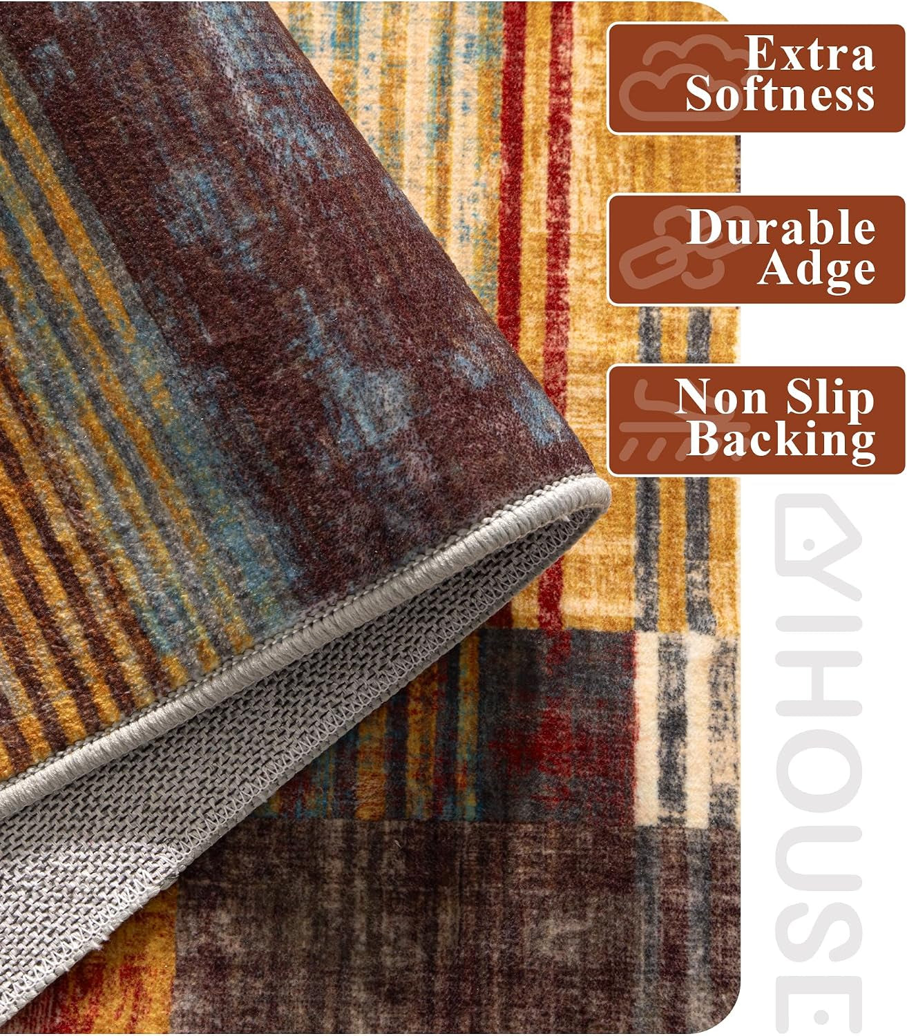 Farmhouse Rugs, Brown Area Rug 3X5, Vintage Burgundy for Bedroom, Burnt Orange Non-Slip, Washable