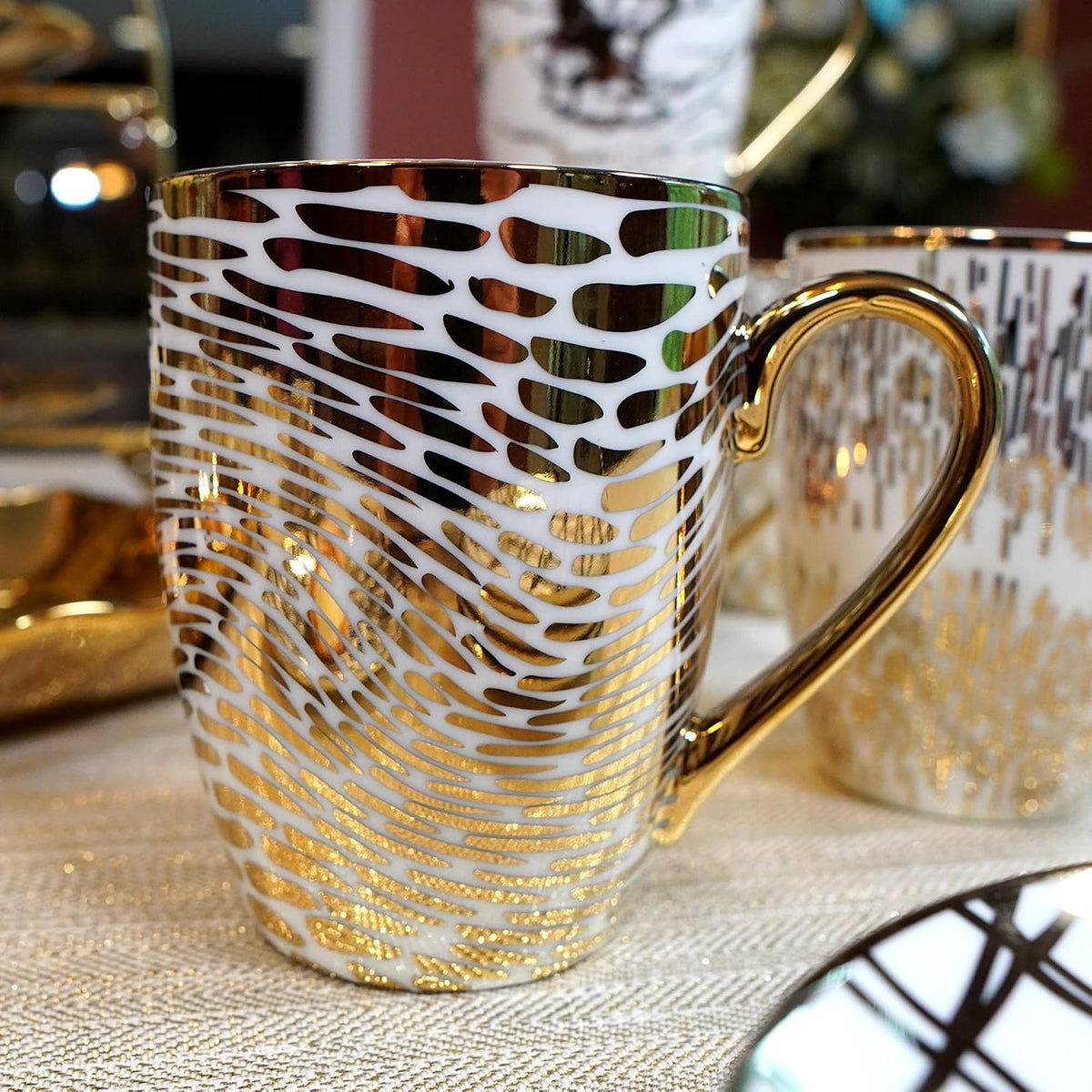 Matrix Gold Porcelain Coffee & Tea Mug Set – Premium Fine Porcelain with Elegant Gold-Plated Finish (Not Microwave Safe), Luxury Drinkware for Everyday Dining, Entertaining & Special Occasions