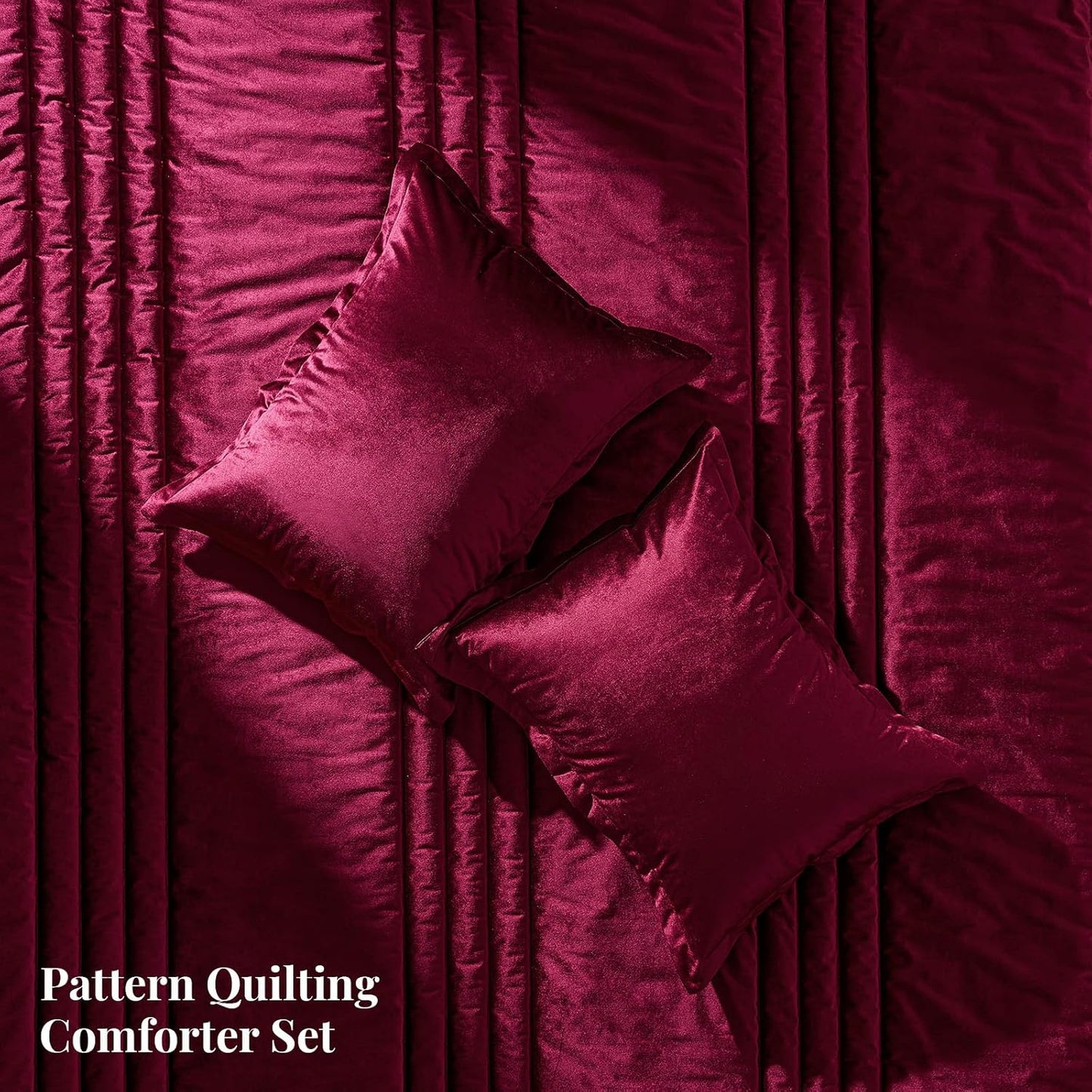 Luxury Burgundy Velvet Queen Size Bed Comforter Set 3 Pieces