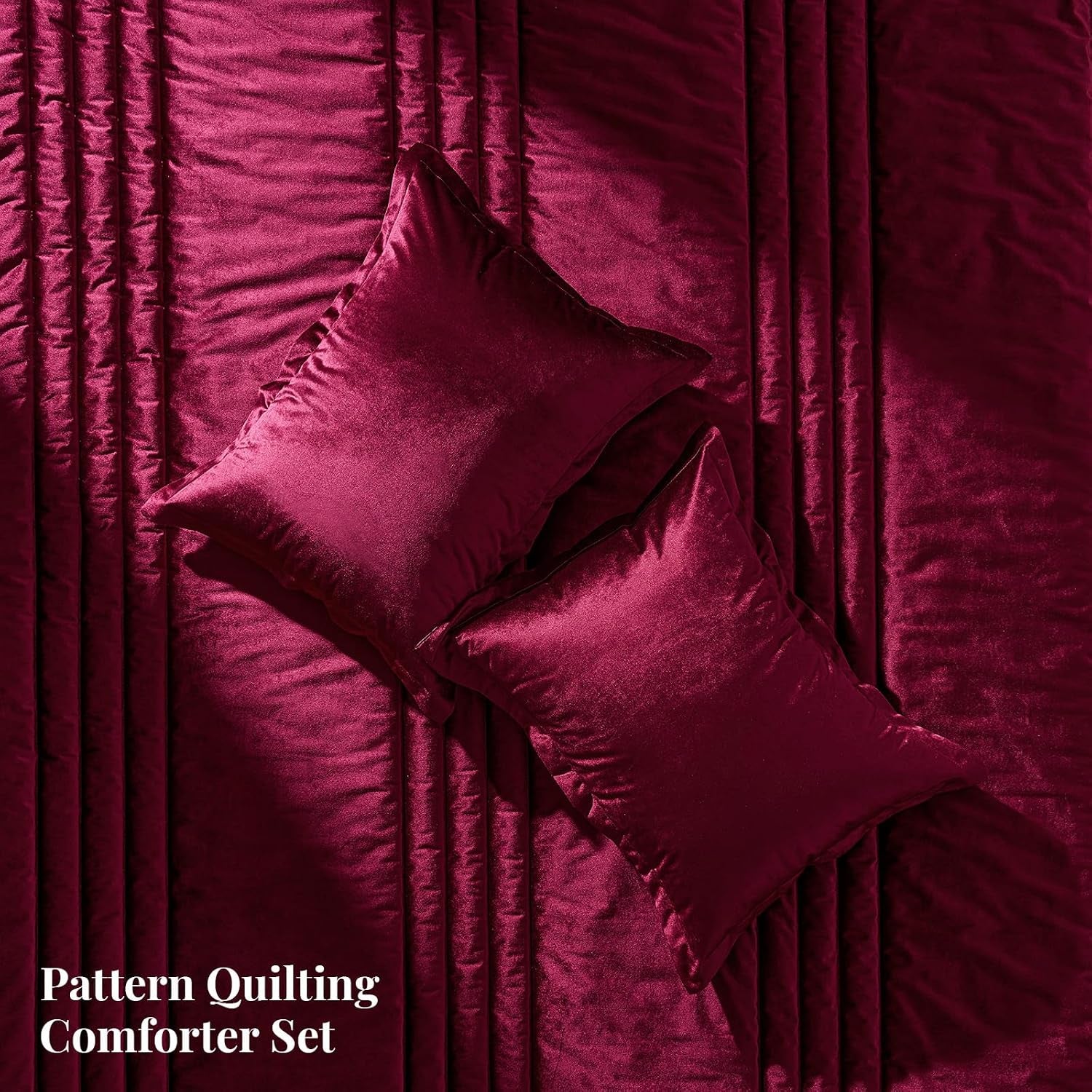 Luxury Burgundy Velvet Queen Size Bed Comforter Set 3 Pieces
