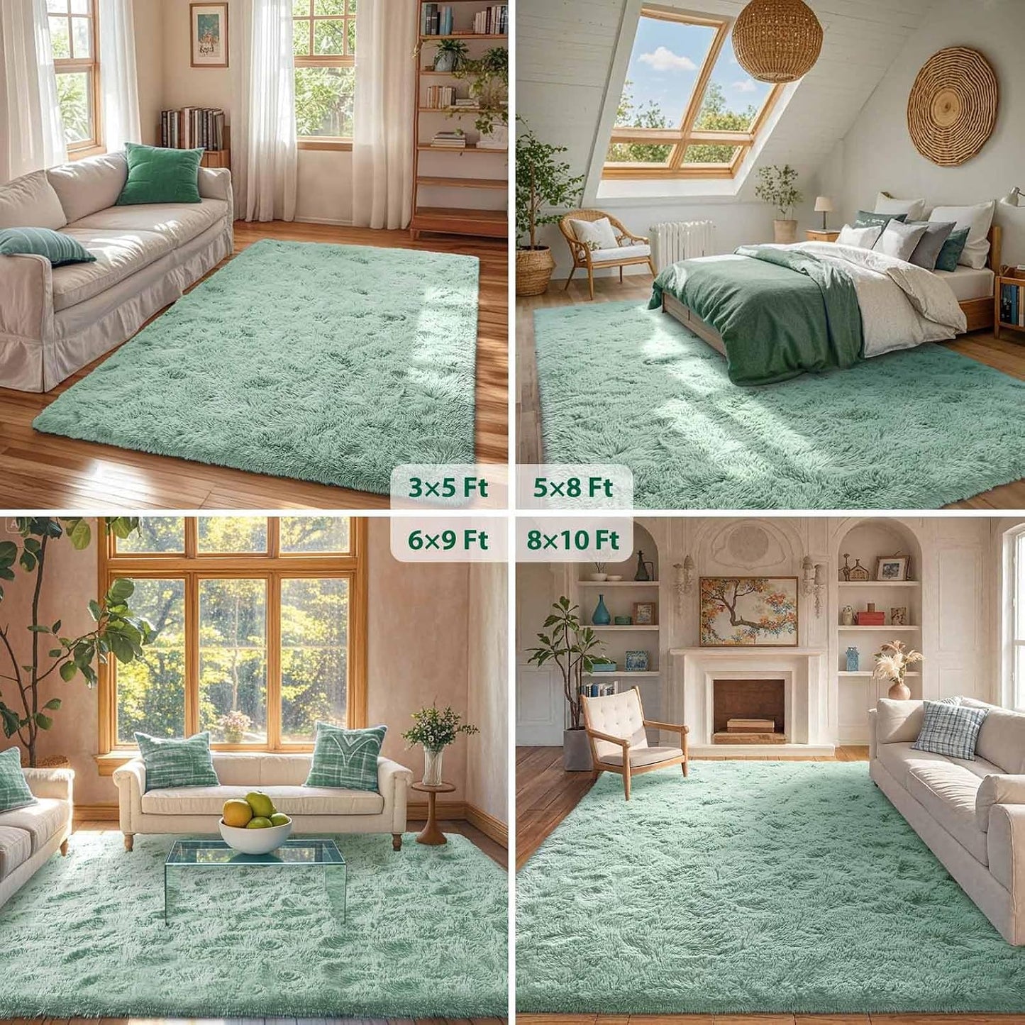  Fluffy Area Rug, 5X8 Non-Slip (Light Green) 