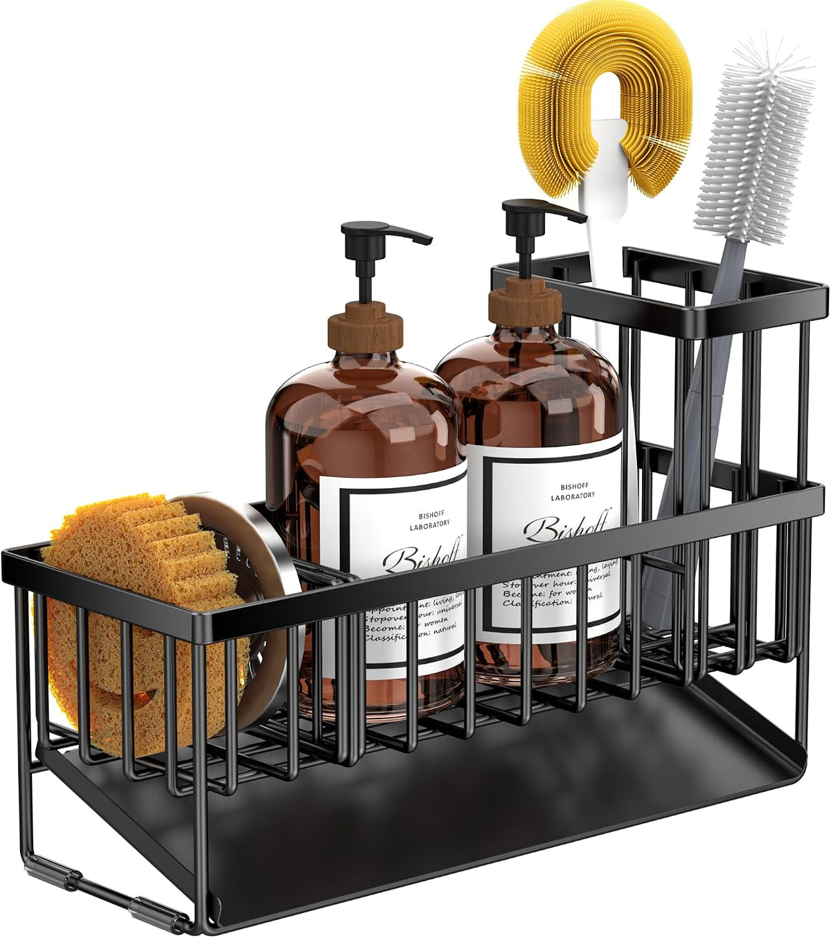Extra Large Kitchen Sink Caddy Organizer with High Brush Holder, Sponge Holder for Sink