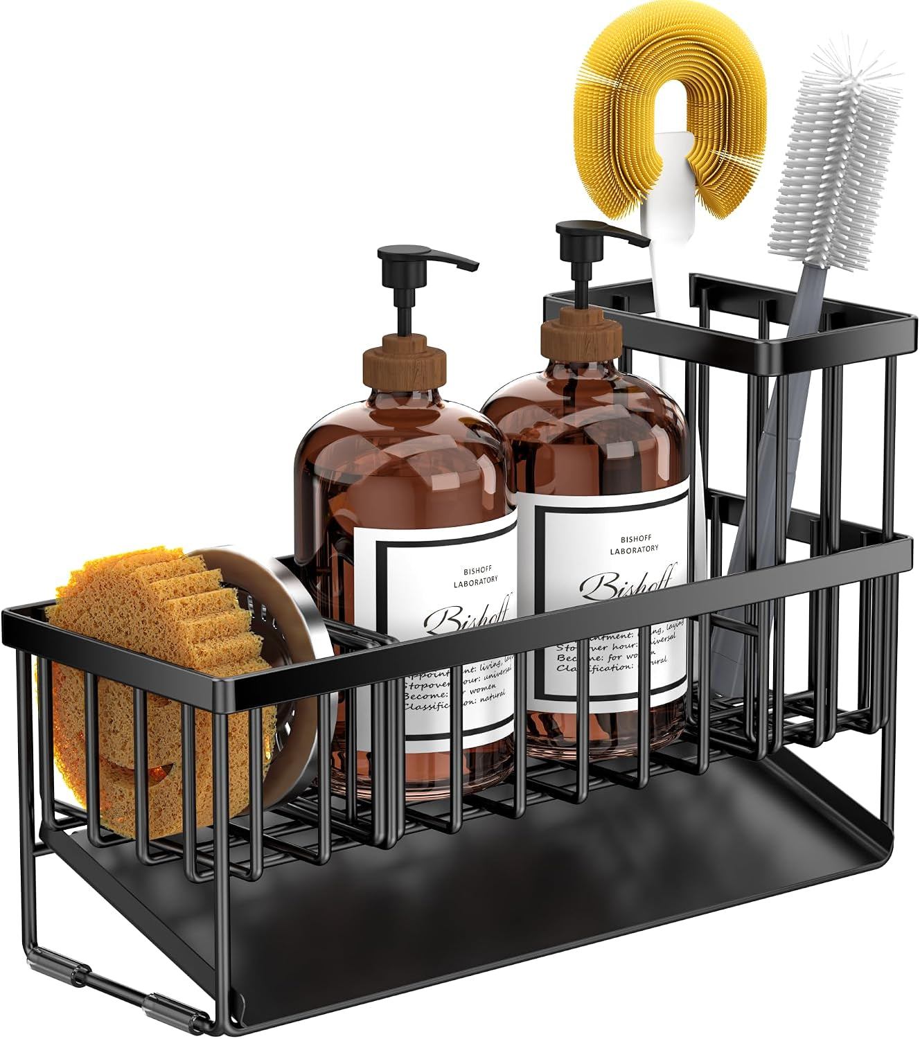 Extra Large Kitchen Sink Caddy Organizer with High Brush Holder, Sponge Holder for Sink