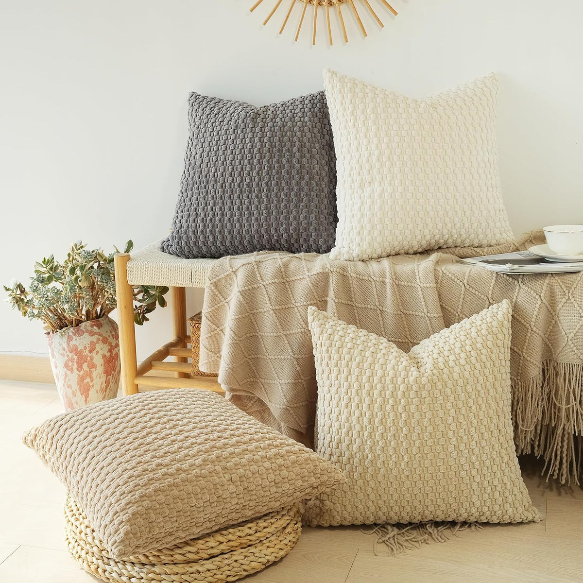 Pack of 4 Throw Pillow Covers, Neutral, 20 X 20 Inch