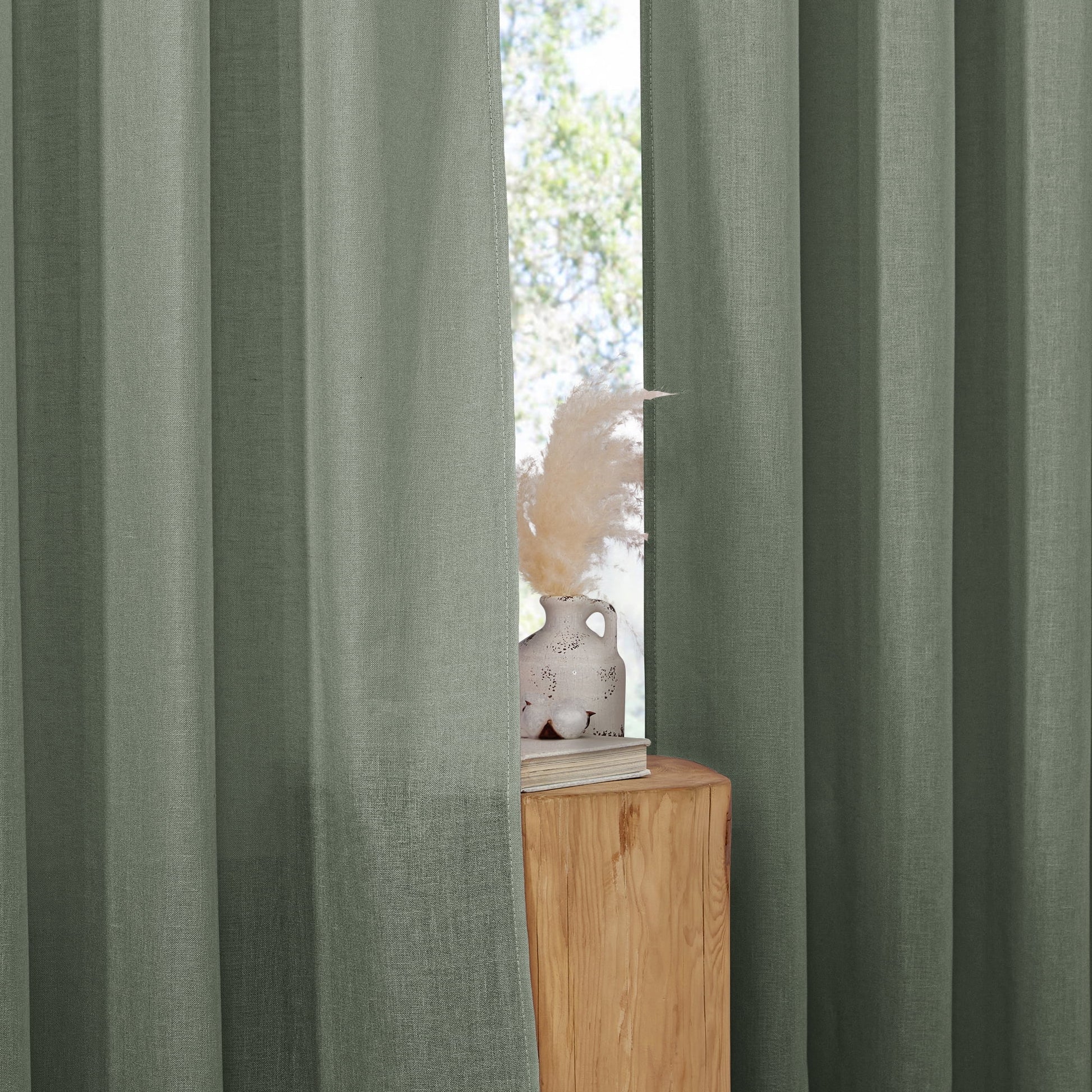 Linen Curtains 84 Inches Long, Grommet Thick Linen Blend Drape Farmhouse Light Filtering Privacy Protection Window Treatment, Lichen, 55"X84", 2 Panels