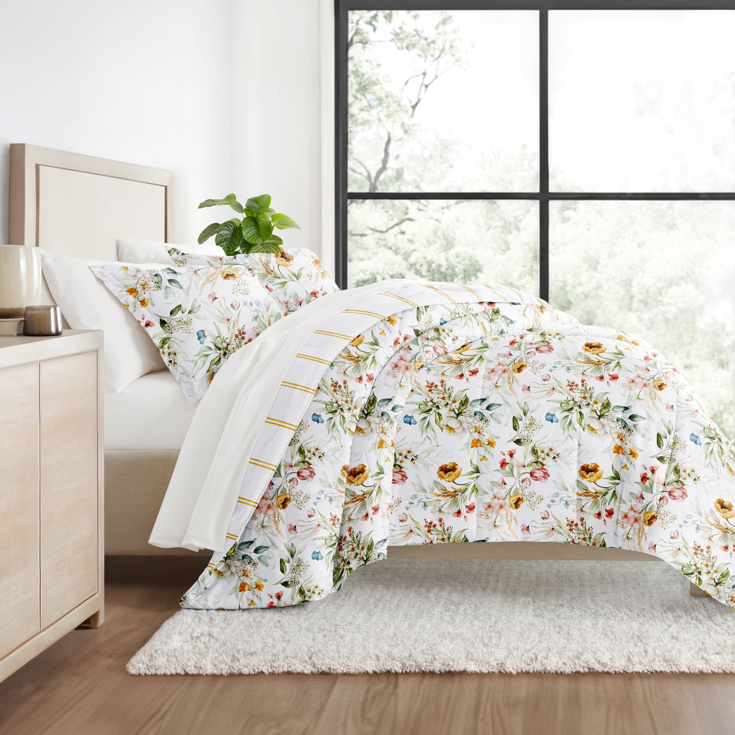 - Twinxl Bedding Bundle, Patterned Microfiber Comforter and Solid Sheet Set in Cabbage Chintz Floral Stripe Clay