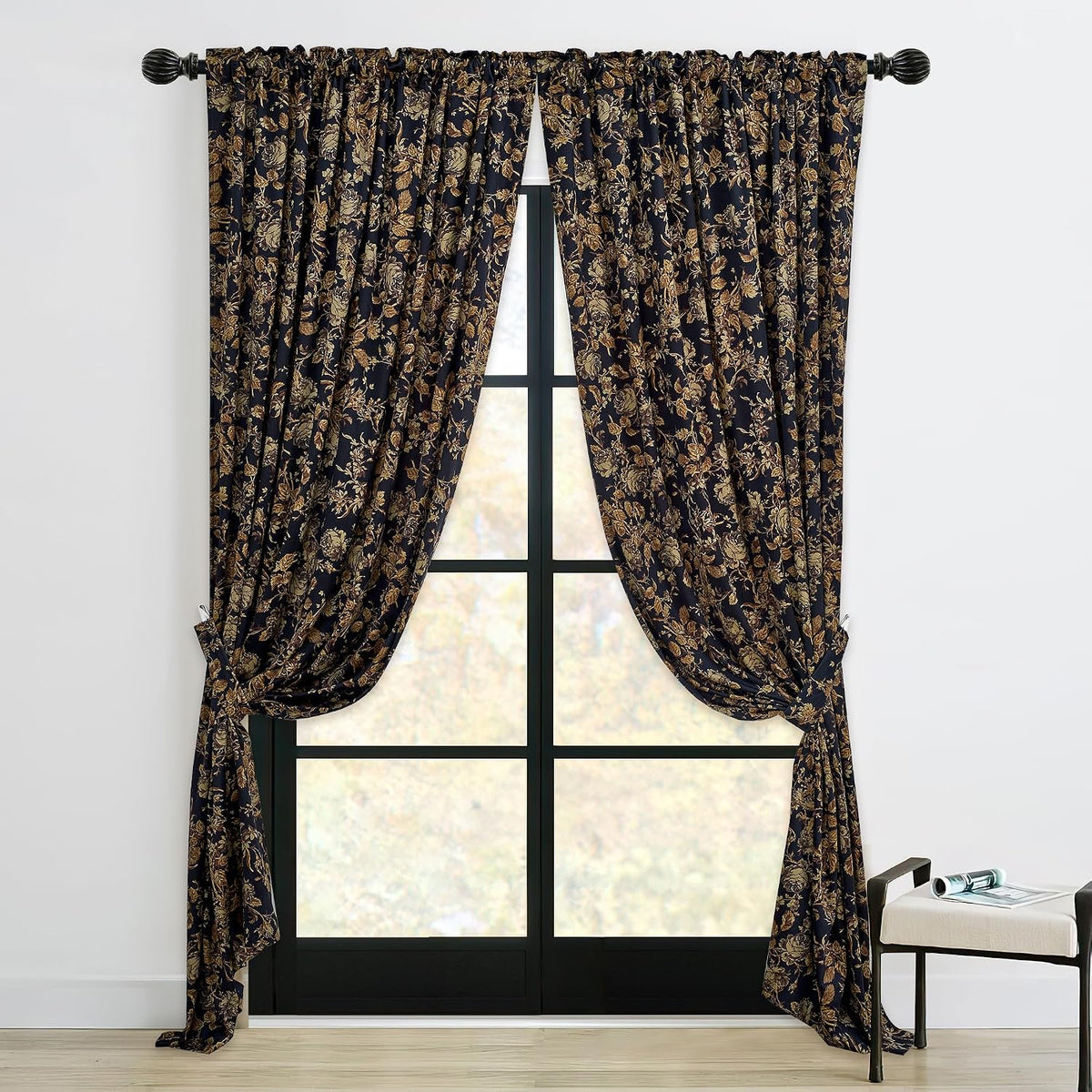 Vintage Floral Curtains 90 Inch 2 Panels Luxury Gold Velvet Drapes