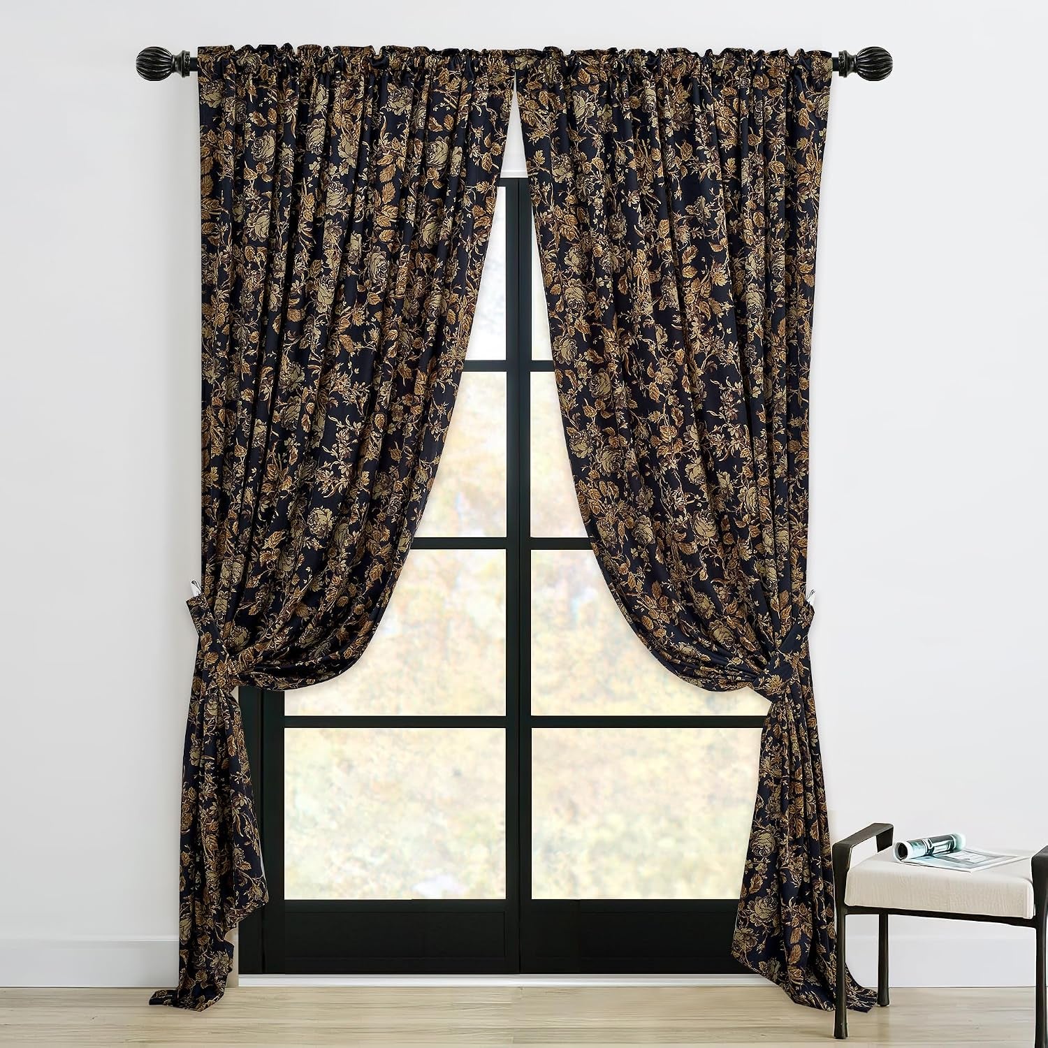 Vintage Floral Curtains 90 Inch 2 Panels Luxury Gold Velvet Drapes