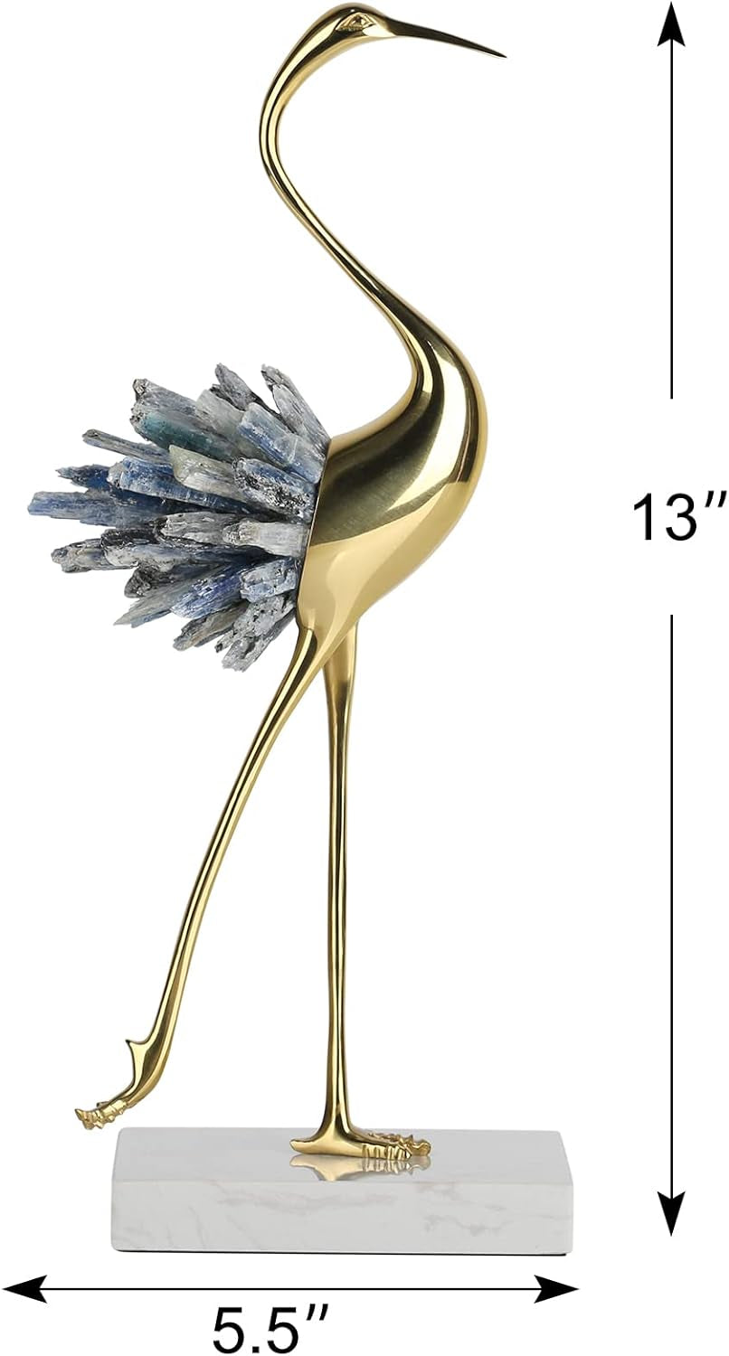 Gold Decor Accents, Brass Birds Statues Gold Home Decor Modern Crystal Decor Ornaments for Living Room (Blue B)