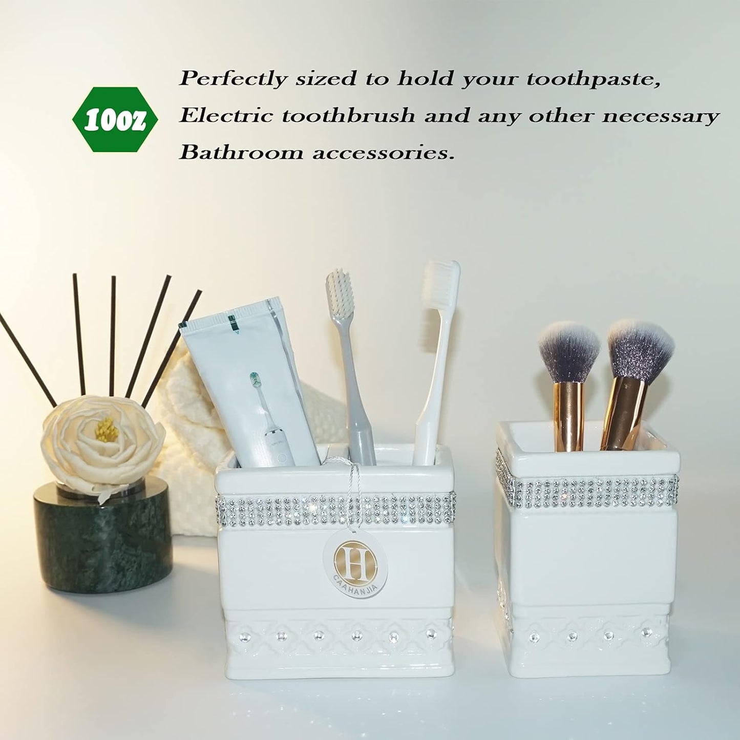 Bathroom Accessories Set 4 Pcs-Ceramic Set, Soap Dispenser Pump, Toothbrush Holder, & Tumbler Cup & Soap Dish 