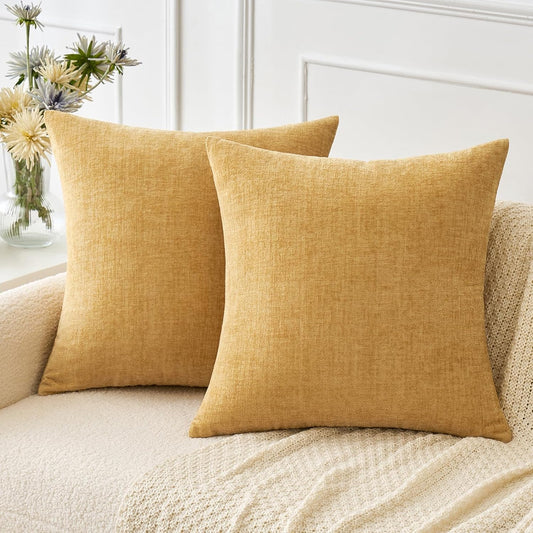 Gold Chenillie Throw Pillow Covers 16X16 Inch, Set of 2