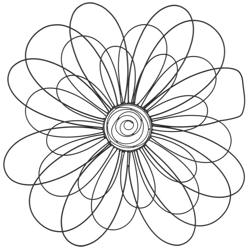 Black Metal Floral 3D Wire Home Wall Decor, 29" X 1" X 29"