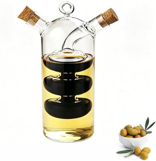 Olive Oil and Vinegar Dispenser Cruet Bottles, 2 in 1 Transparent Dual Glass for Kitchen 