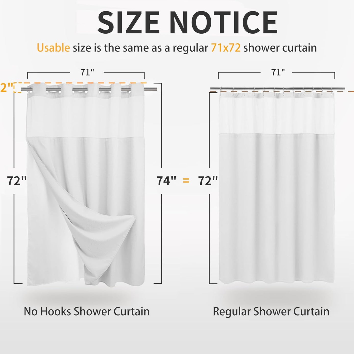 Dotted Waffle Weave Shower Curtain with Snap in Liner, No Hooks Required - 71W X 74H, White