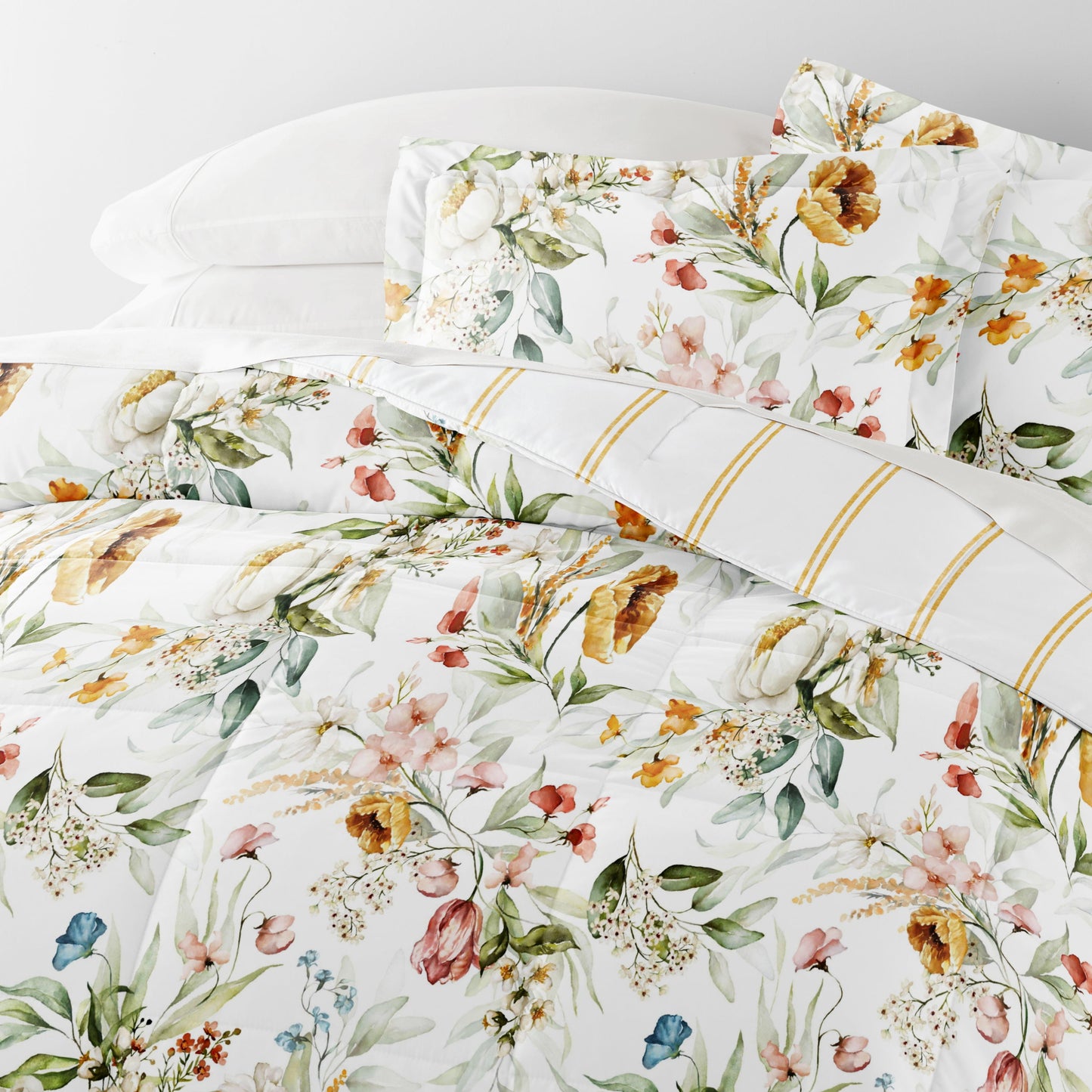 - Twinxl Bedding Bundle, Patterned Microfiber Comforter and Solid Sheet Set in Cabbage Chintz Floral Stripe Clay