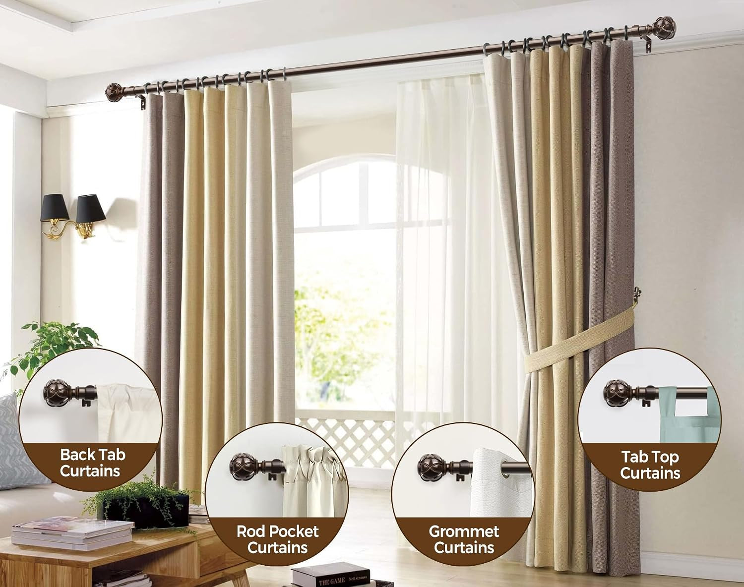 Curtain Rods for Windows 48 to 84 Inch, Heavy Duty, Antique Bronze