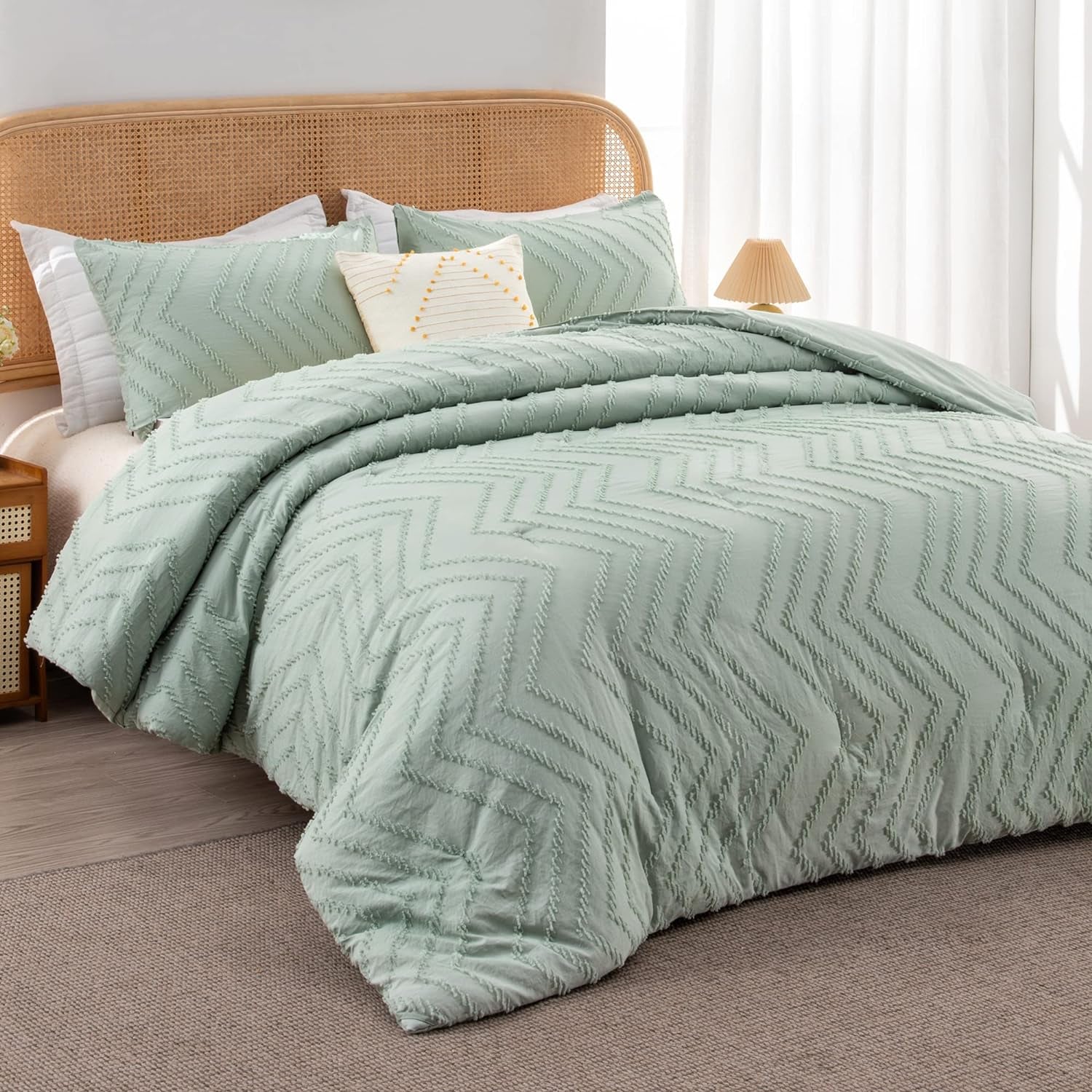 Sage Green California King Comforter Set, 3 Pieces, Fluffy Bed Set (104X96In Comforter & 2 Pillowcases)