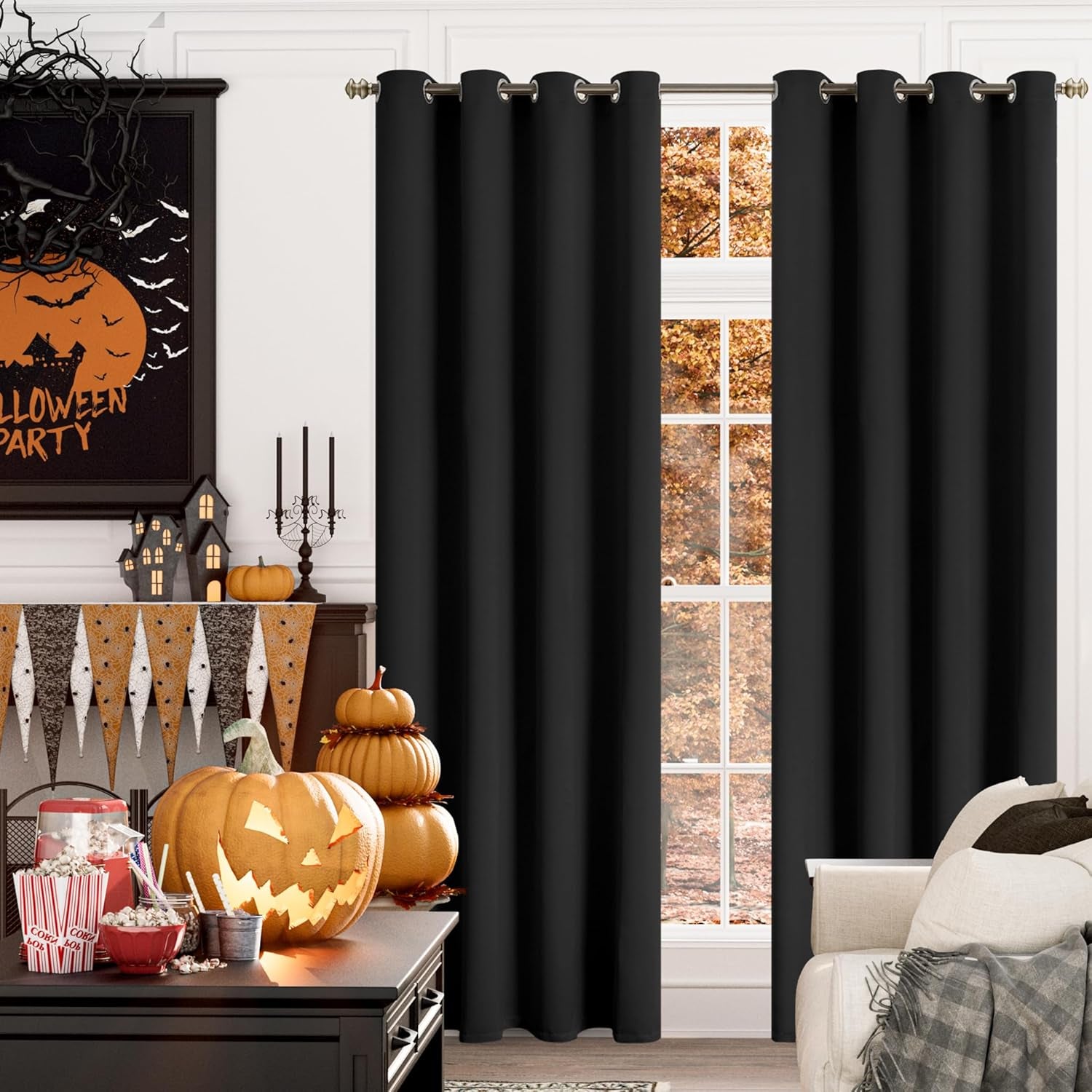 Black Blackout Curtains 84 Inches Long 2 Panels - Thermal Insulated Drapes with Grommet, 52 X 84 Inch
