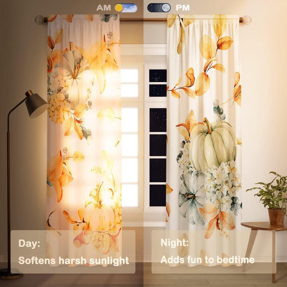 Autumn Pumpkins Window Curtains 82 in X 84 In 2 Panel