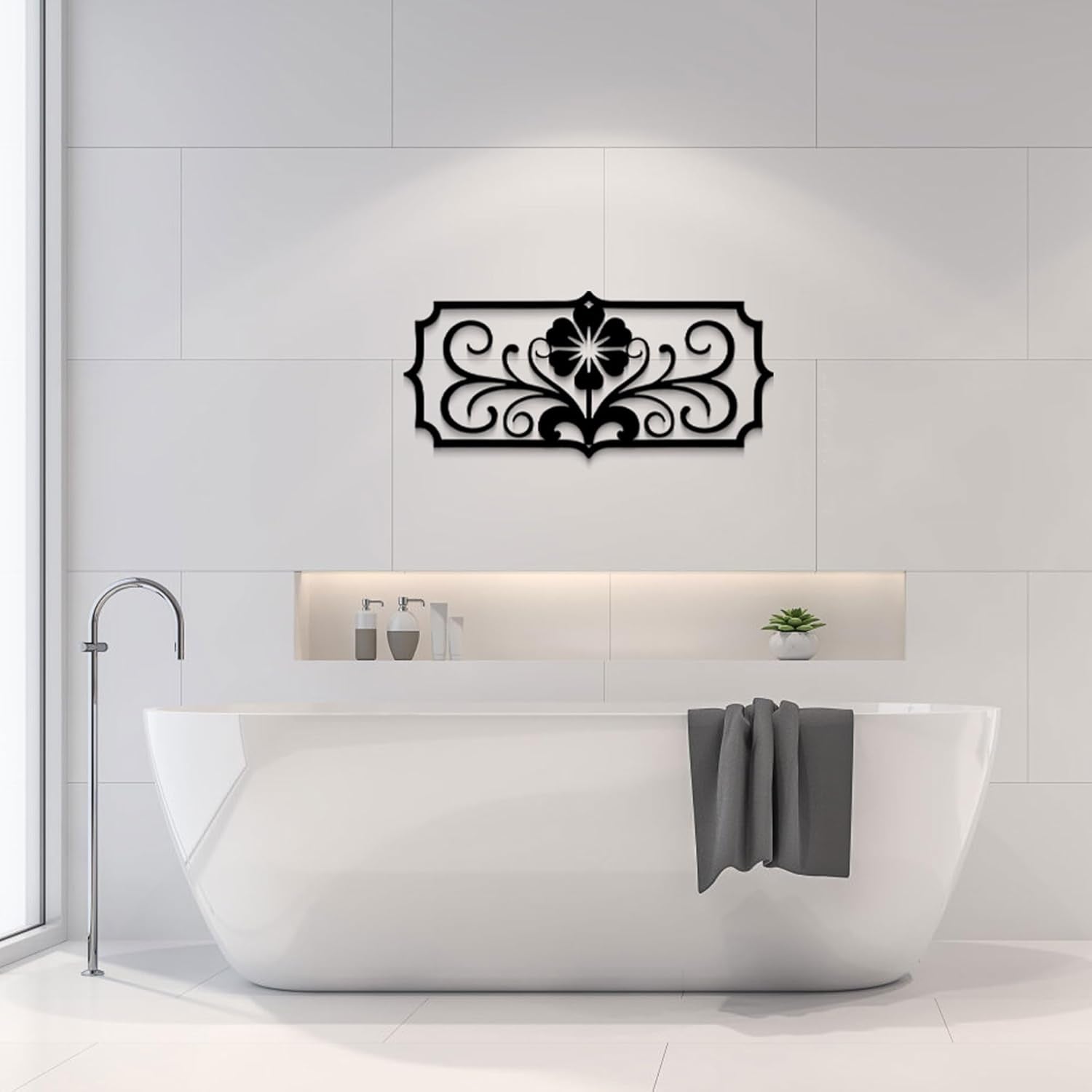 Black Metal Wall Art for Living Room - Abstract Flower Modern Wall Sculpture 