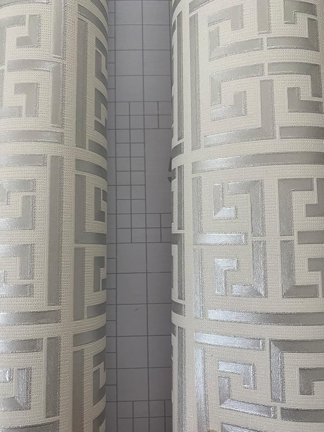 Greek Key Peel and Stick Wallpaper Modern Washable, 20.8"X236.0", Silver