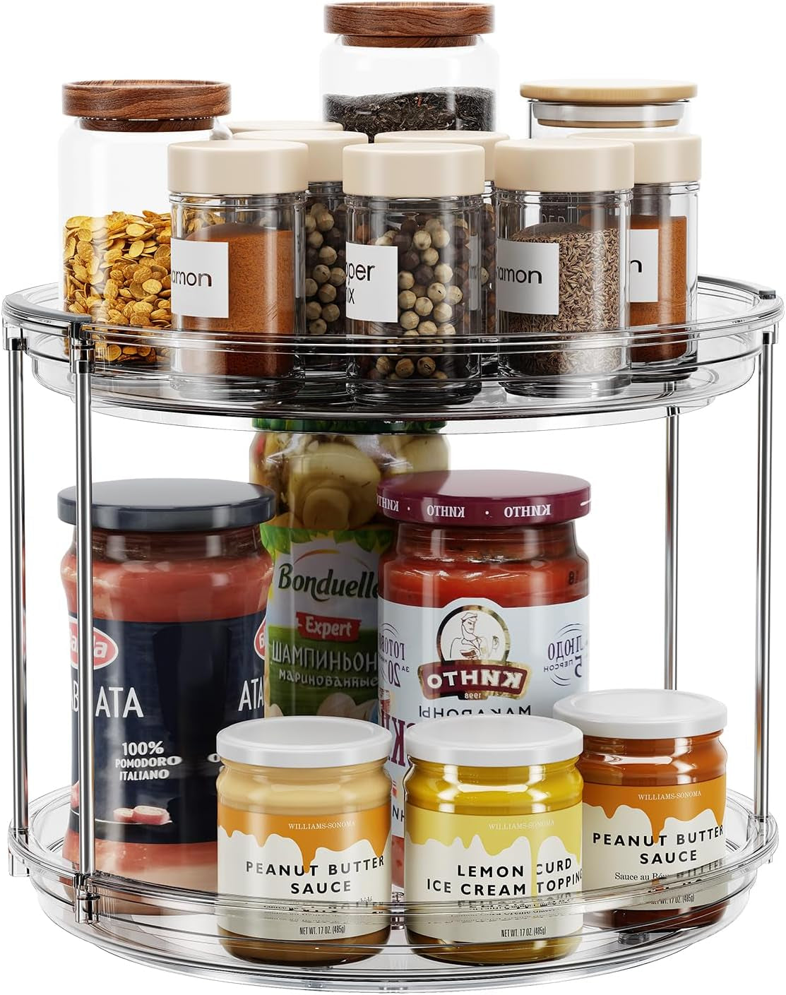 2 Tier Lazy Susan Turntable Organizer 9.25'' Rotating Spice Rack Organization for  Kitchen, Grey