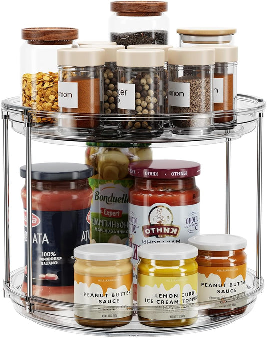 2 Tier Lazy Susan Turntable Organizer 9.25'' Rotating Spice Rack Organization for  Kitchen, Grey