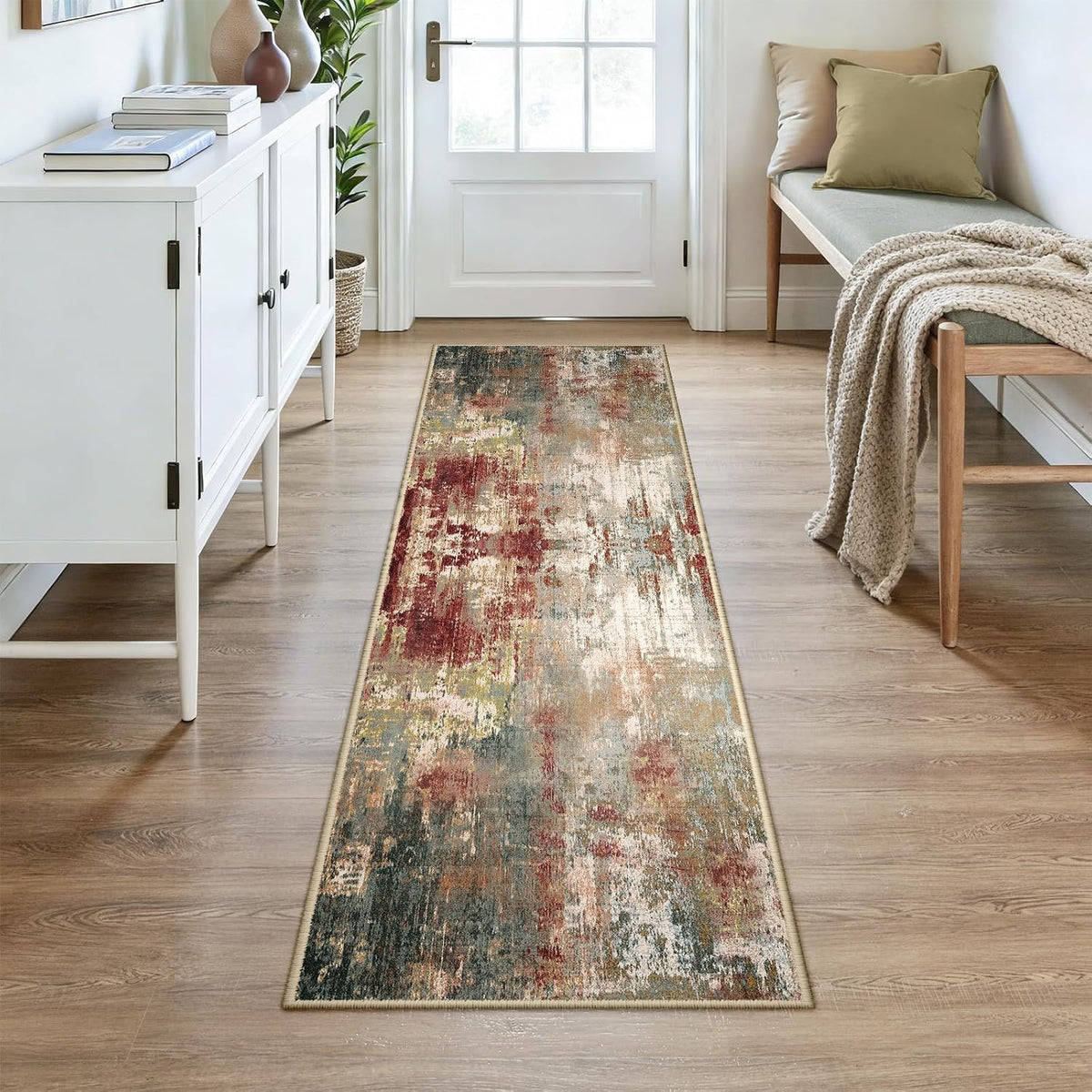 Washable Runner 2'X7' Abstract Area Rug for Hallway Rustic Brown