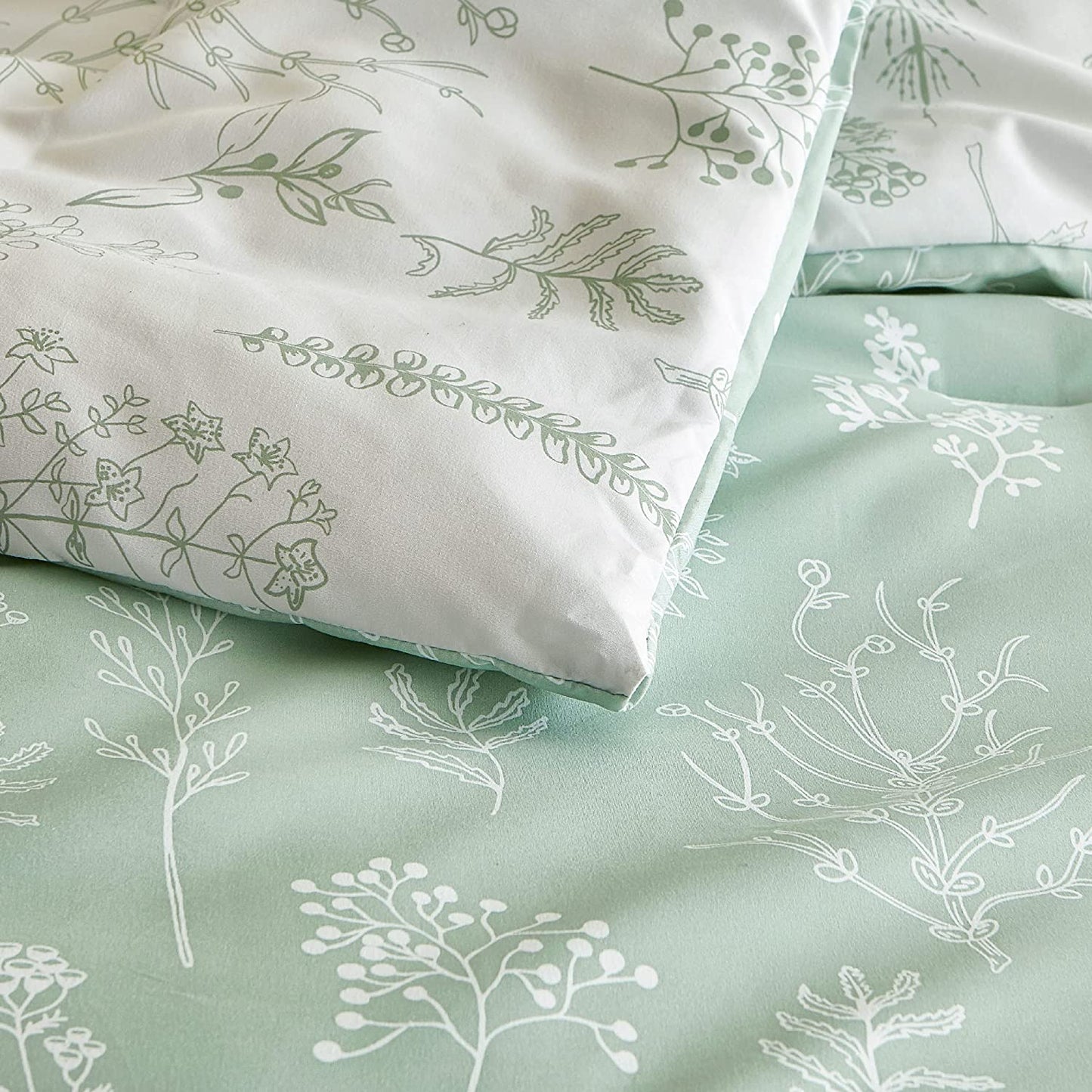 Sage Green Comforter, Cute Floral Bedding Comforter Sets, 3 Pieces