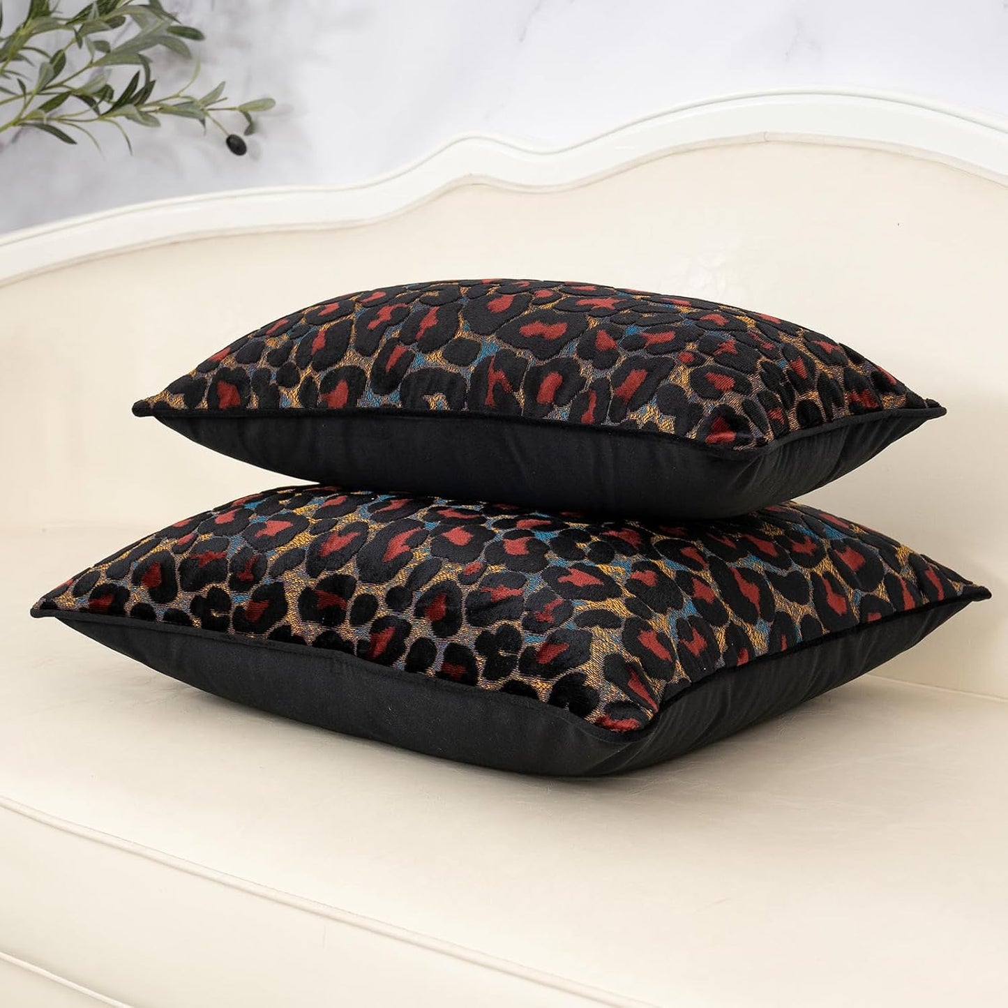 Black Floral Throw Pillow Cover 12 X 20 Inch Cut Velvet Rectange Luxury Decorative Lumbar Pillow Cover for Couch Living Room Bedroom