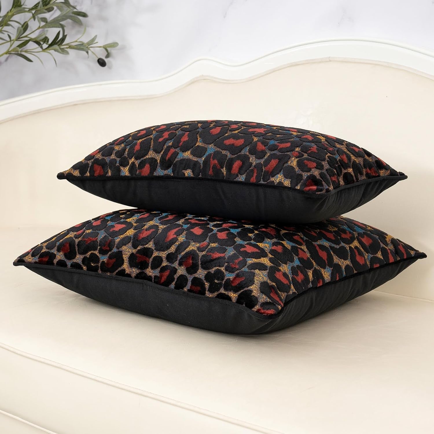 Black Floral Throw Pillow Cover 12 X 20 Inch Cut Velvet Rectange Luxury Decorative Lumbar Pillow Cover for Couch Living Room Bedroom